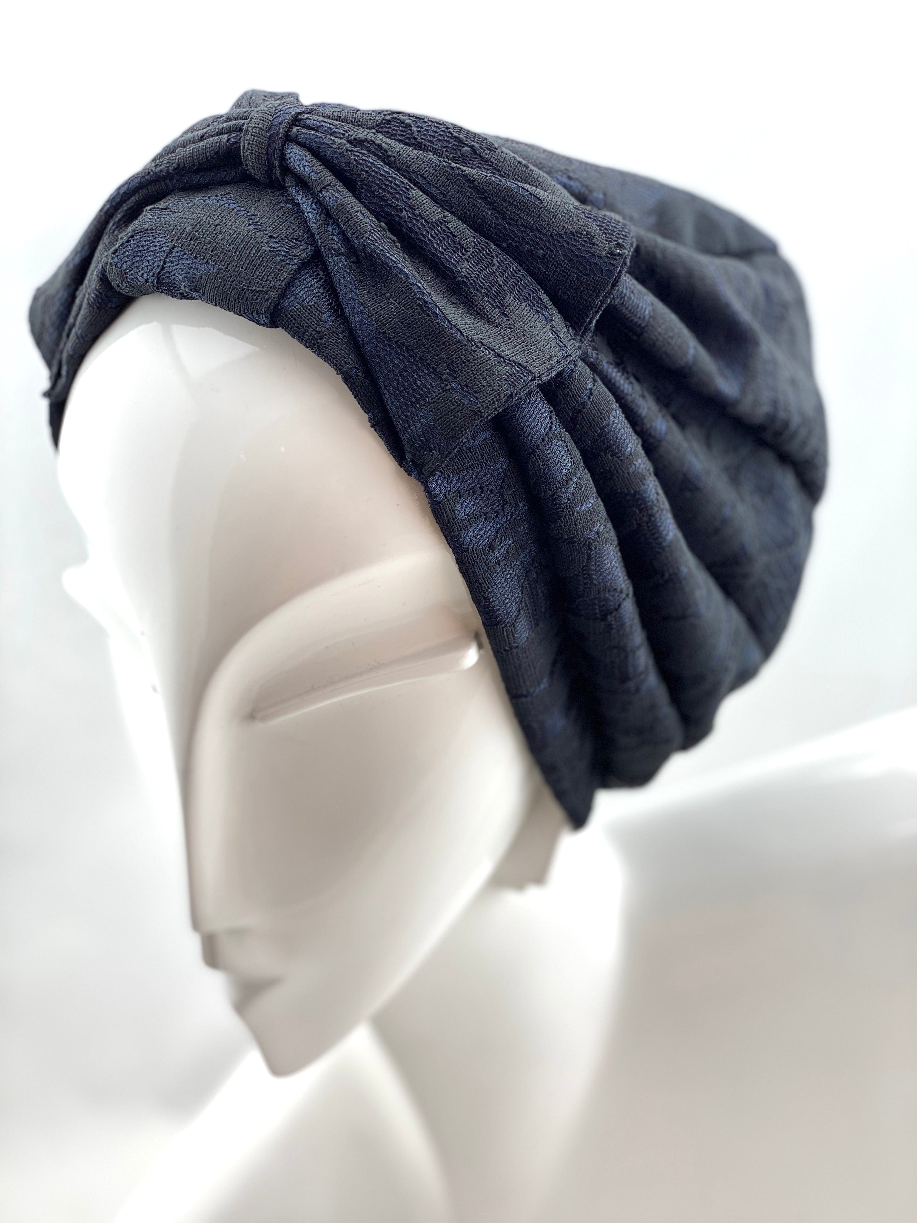 Turban Bow Lace Style - Navy Black