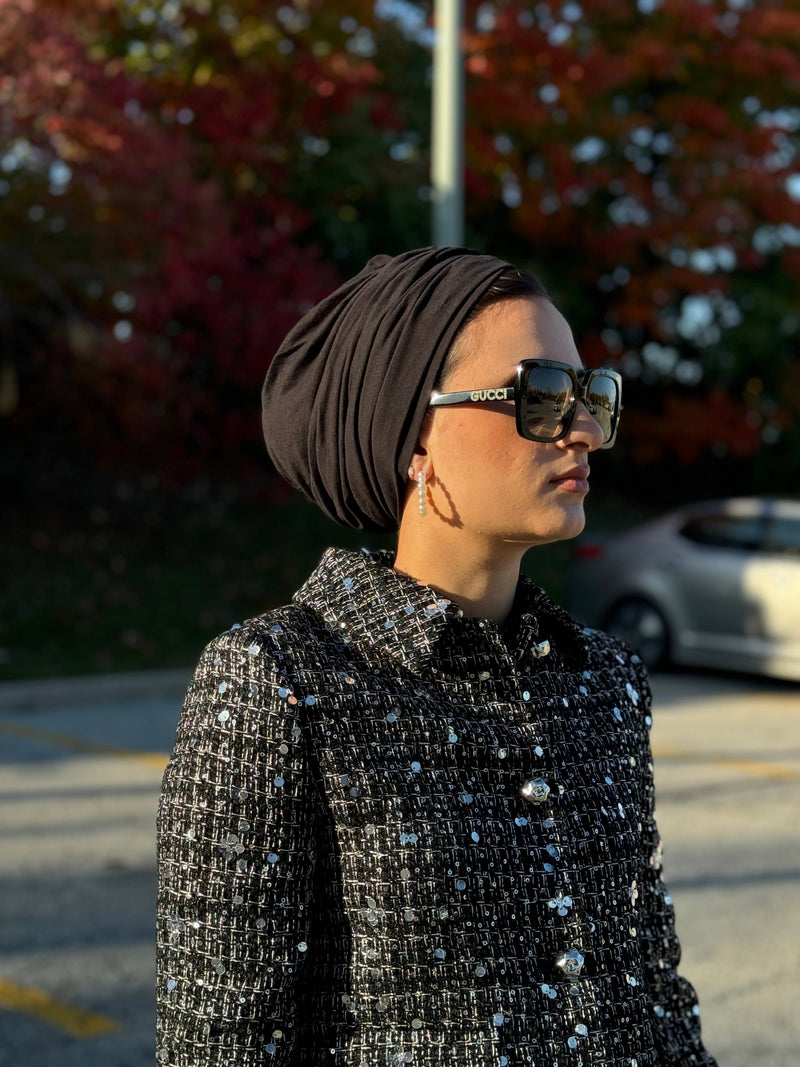 Beanie 2 pieces Jersey Set - Black - Turban Couture