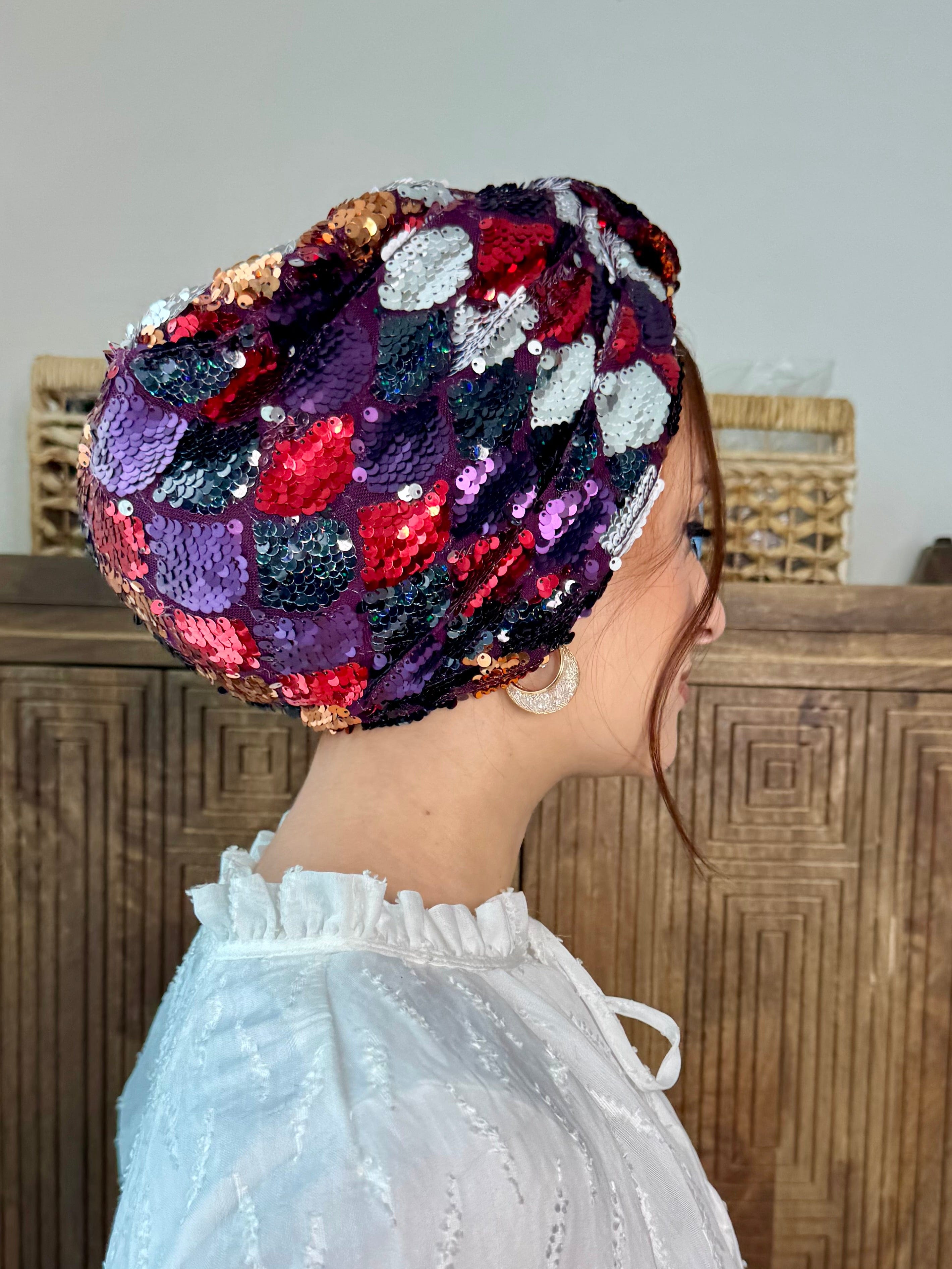 Turban Basic Sequin - Lilac Red