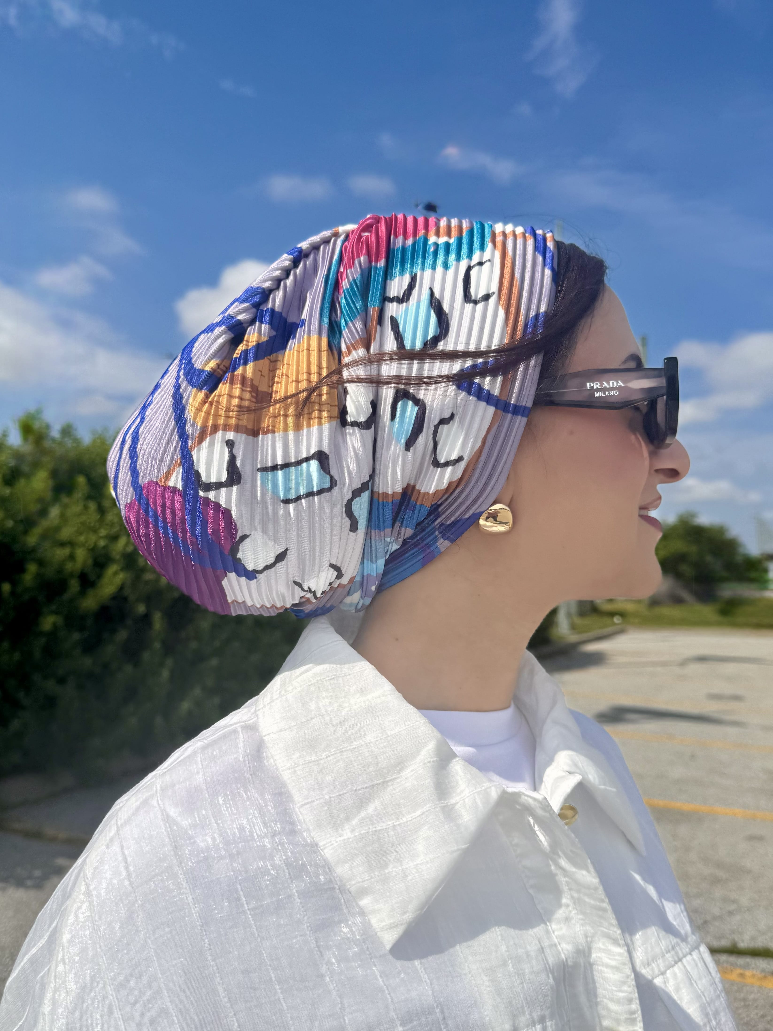 Beanie Pleated - Summer Geometric