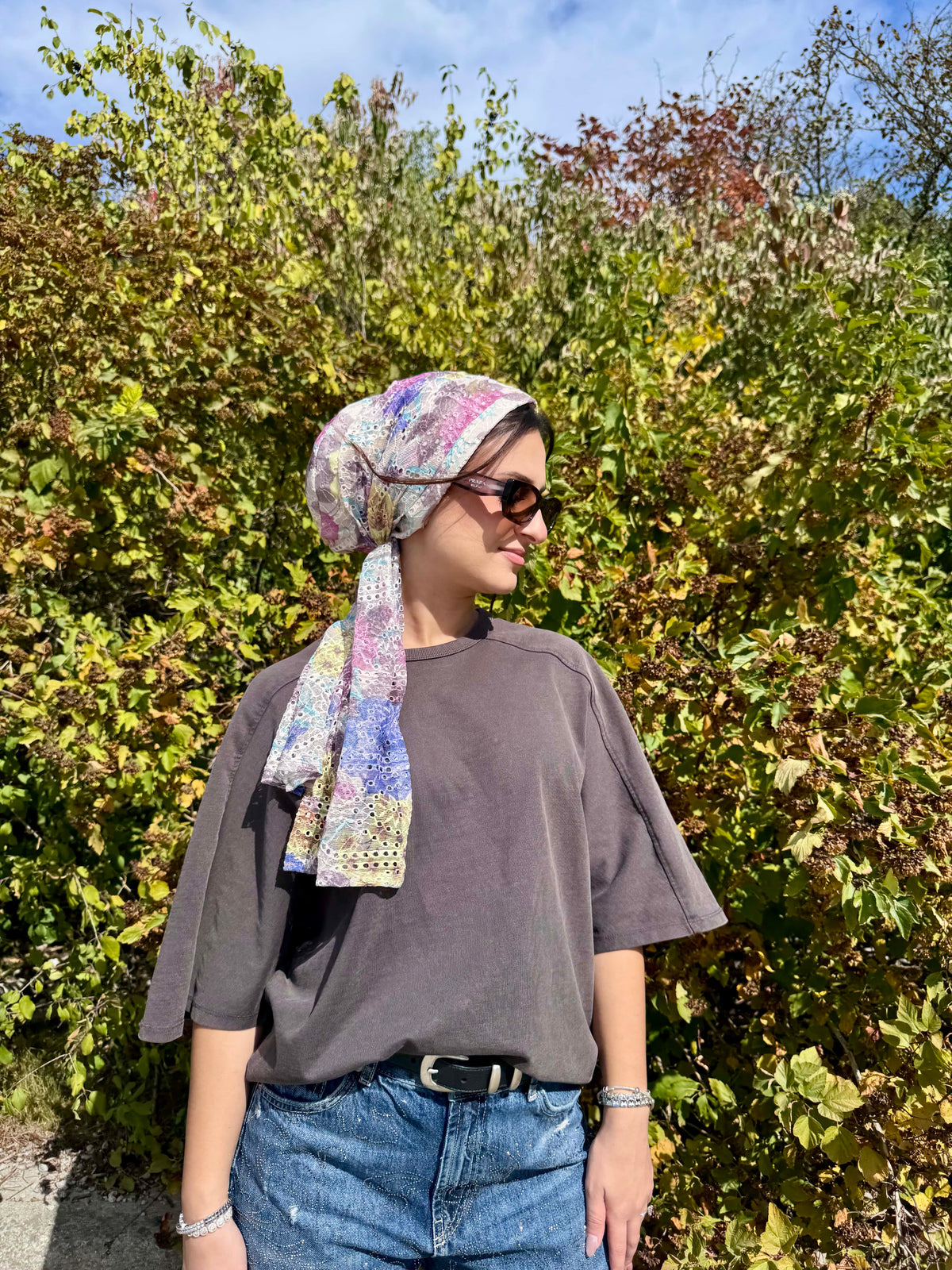 Beanie Wrap Lace - Floral 1 Blue Pink Yellow