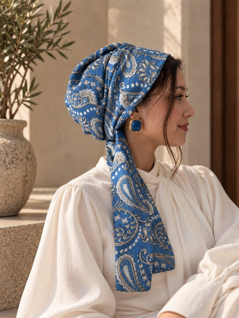 Beanie Wrap Chiffon - Paisley Baby Blue