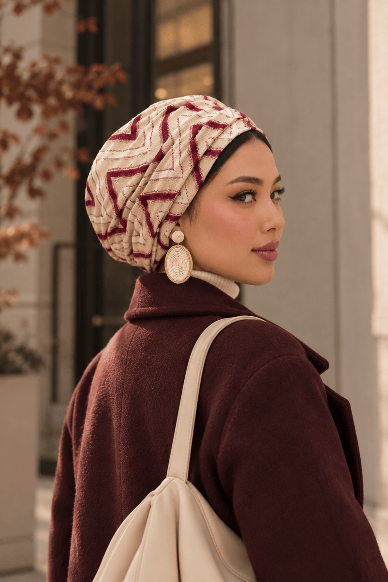 Beanie Zigzag Tulle - Gold Burgundy Nude