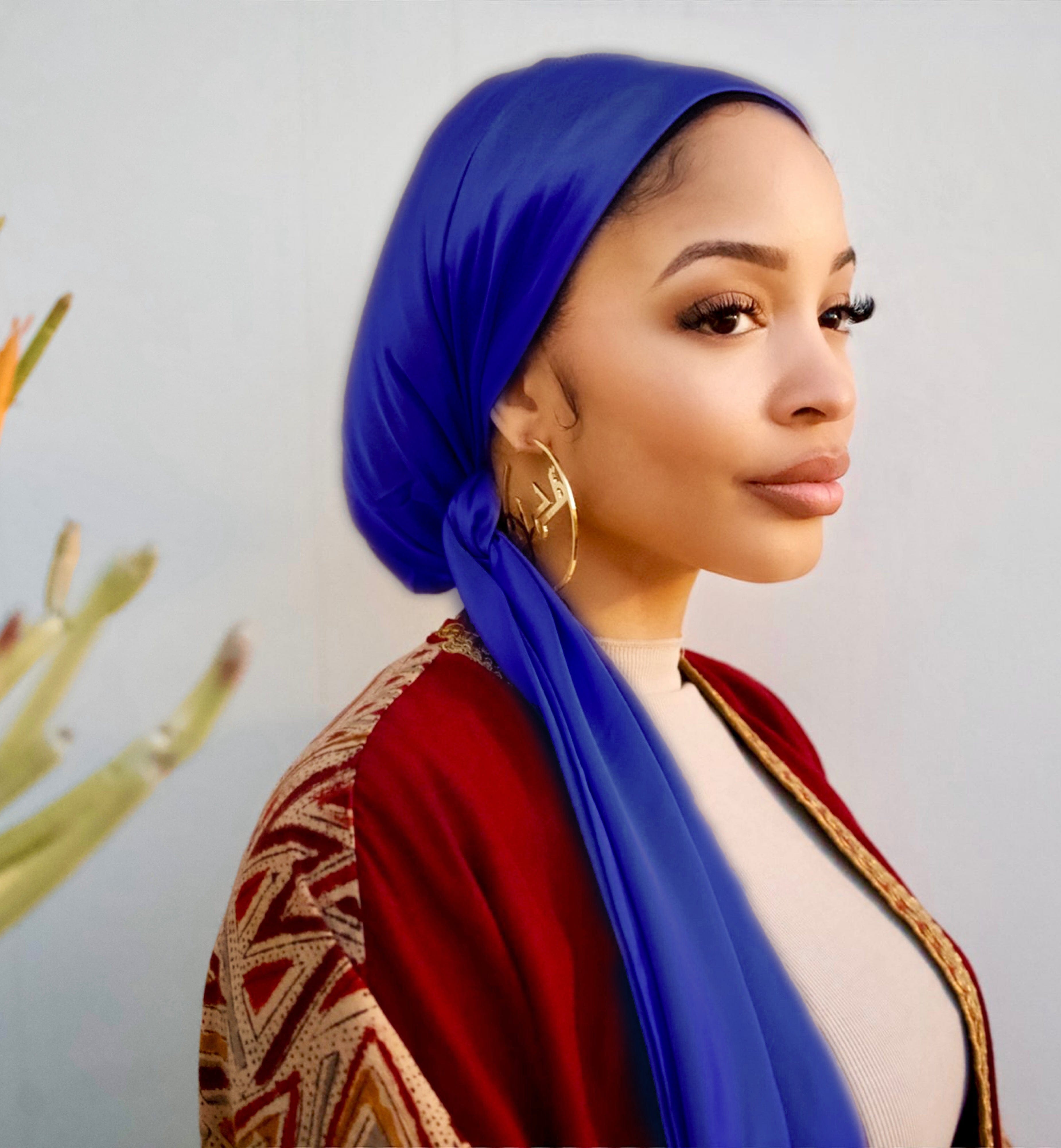 Satin Beanie Wrap - Blue