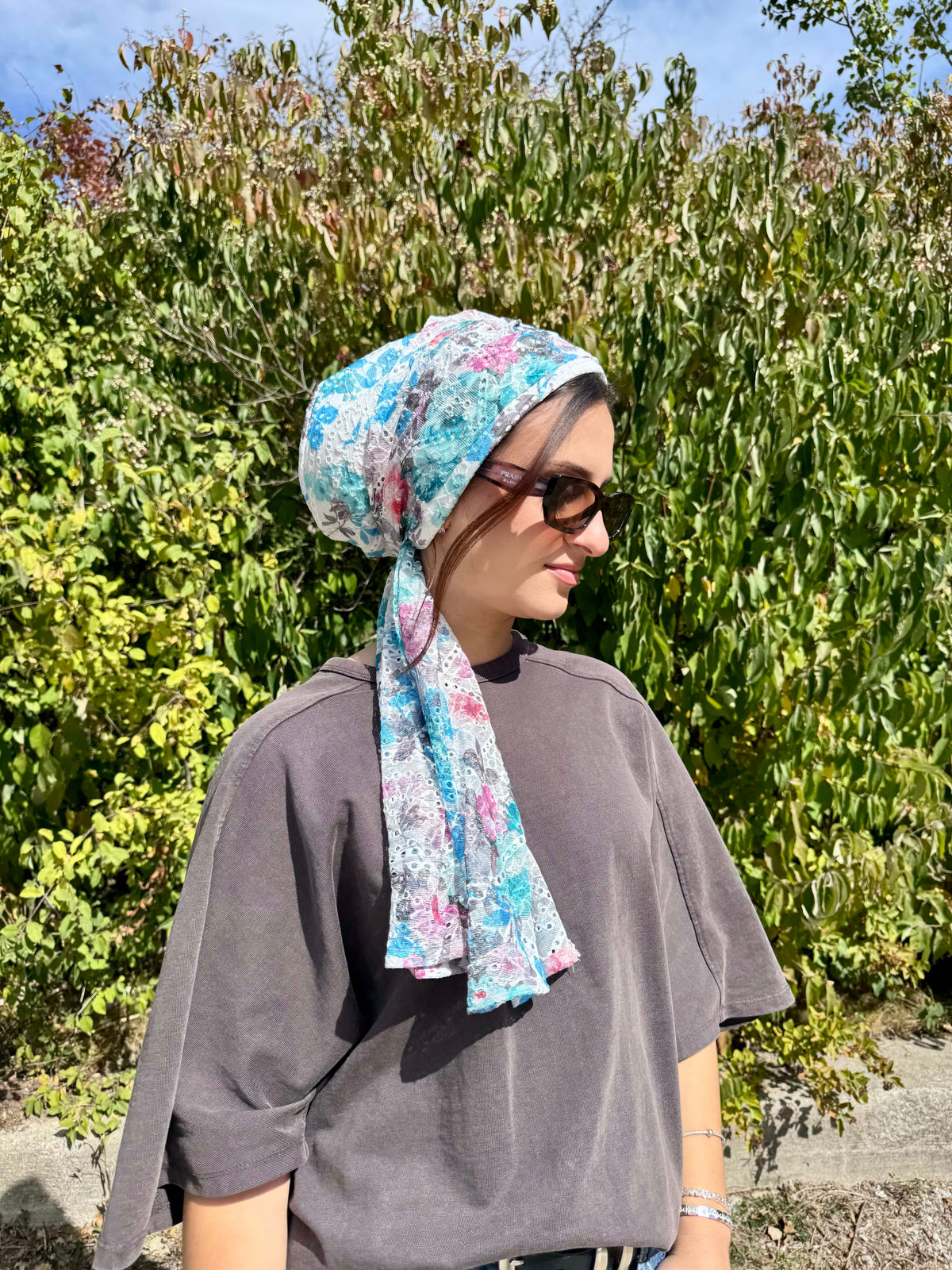 Beanie Wrap Lace - Floral 2 Blue Turquoise Pink