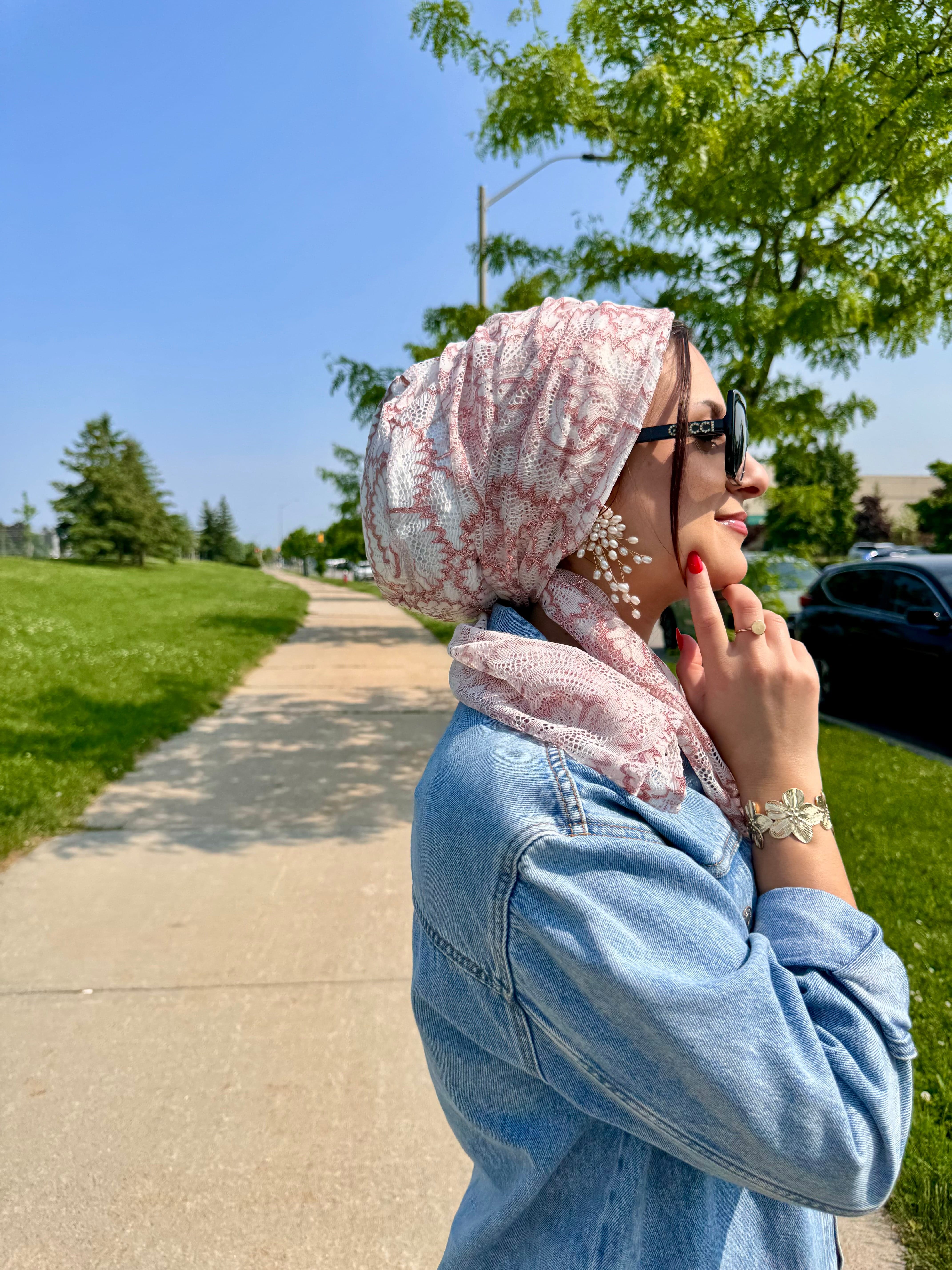 Beanie Wrap Lace - Rose Gold Off White