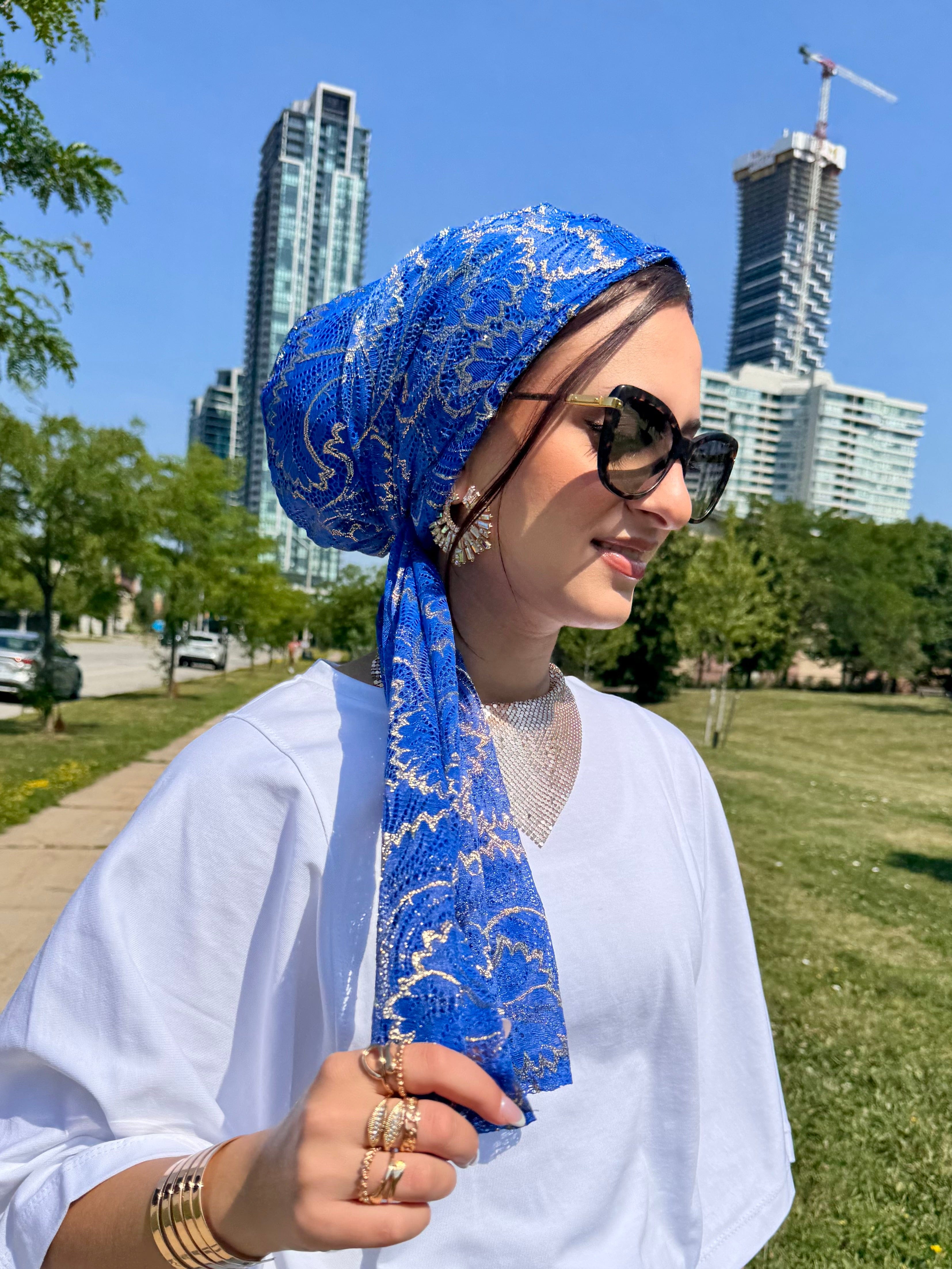 Beanie Wrap Lace - Blue Gold
