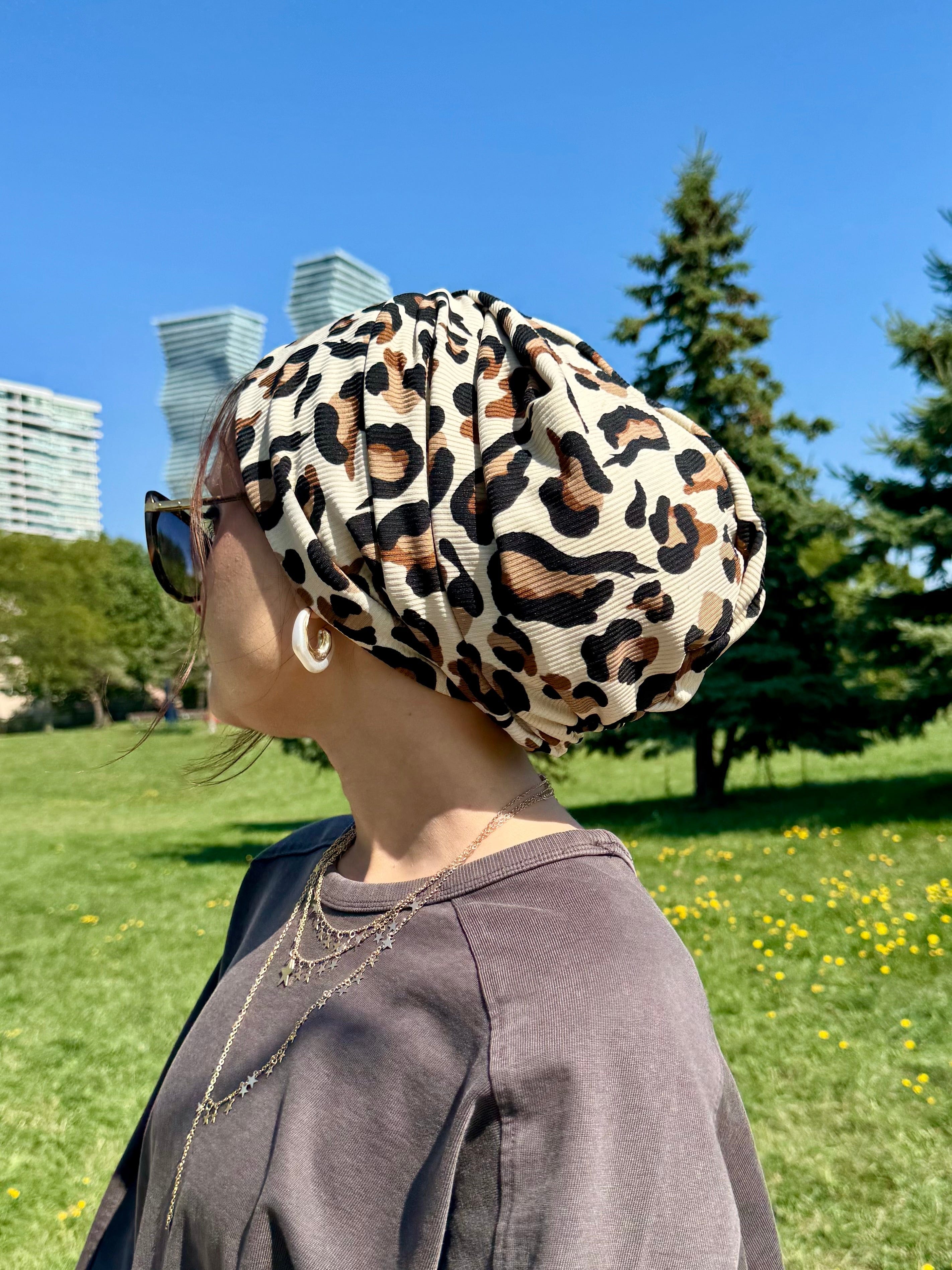 Beanie Ribbed Jersey - Printed Black Brown