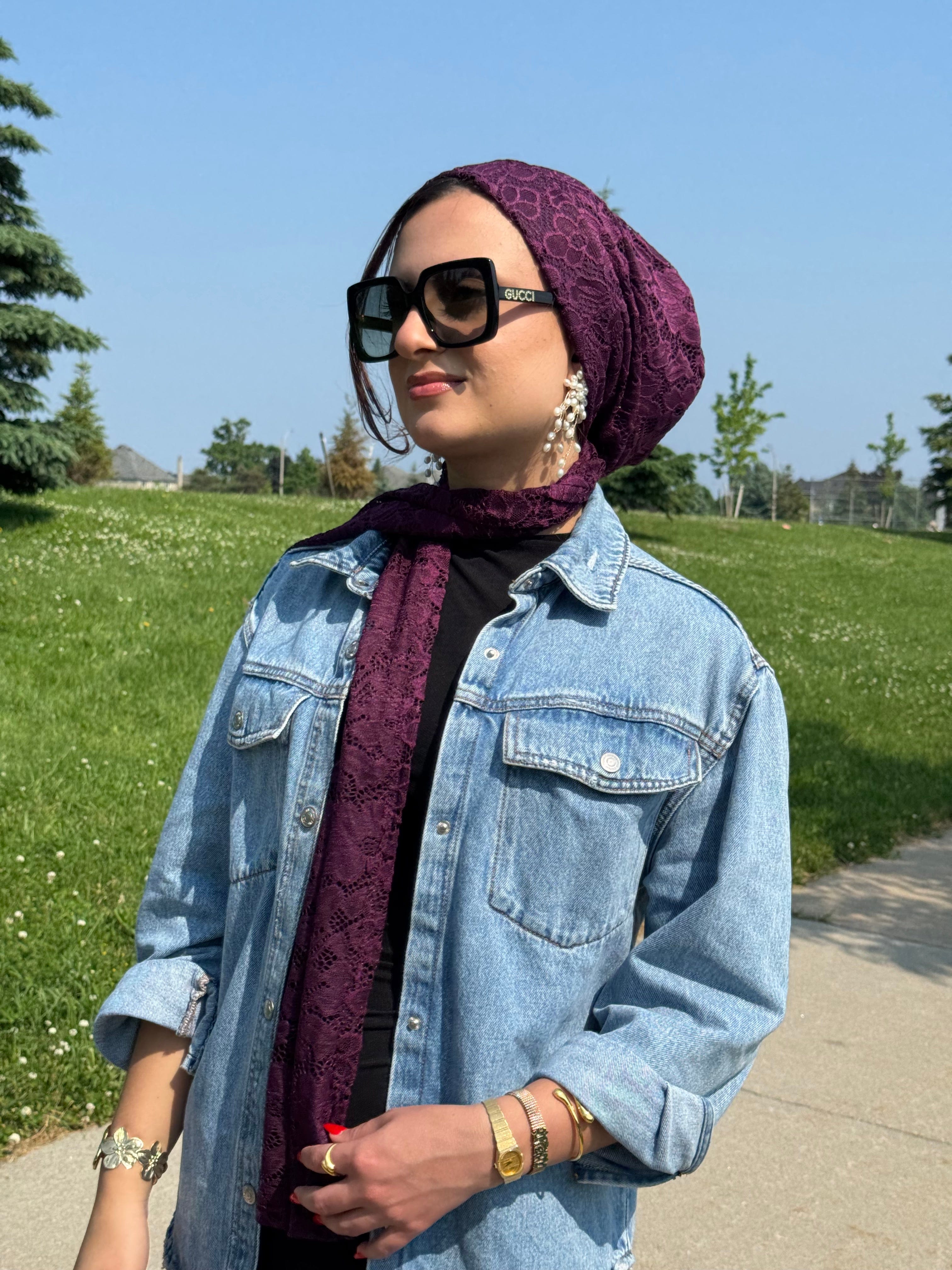 Beanie Wrap Lace - Dark Burgundy