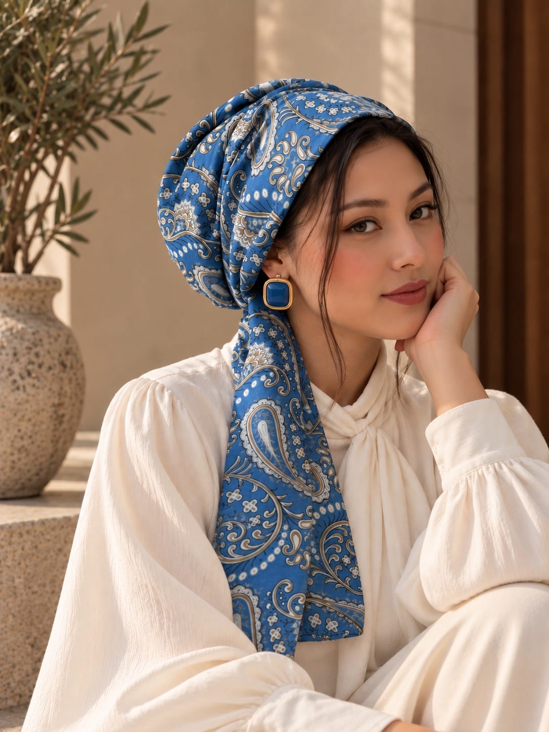 Beanie Wrap Chiffon - Paisley Baby Blue