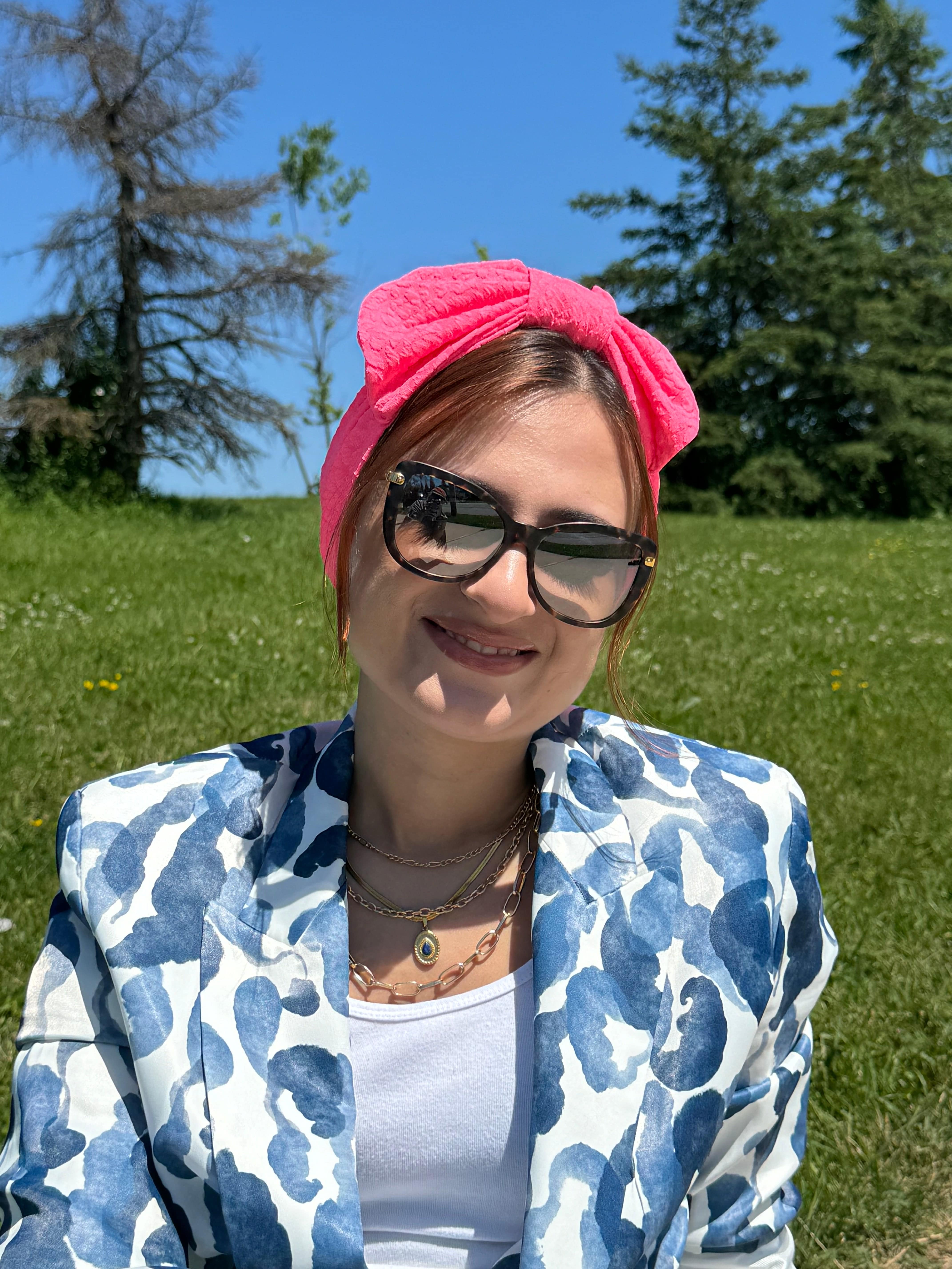 Turban Printed Big Bow - Fuchsia