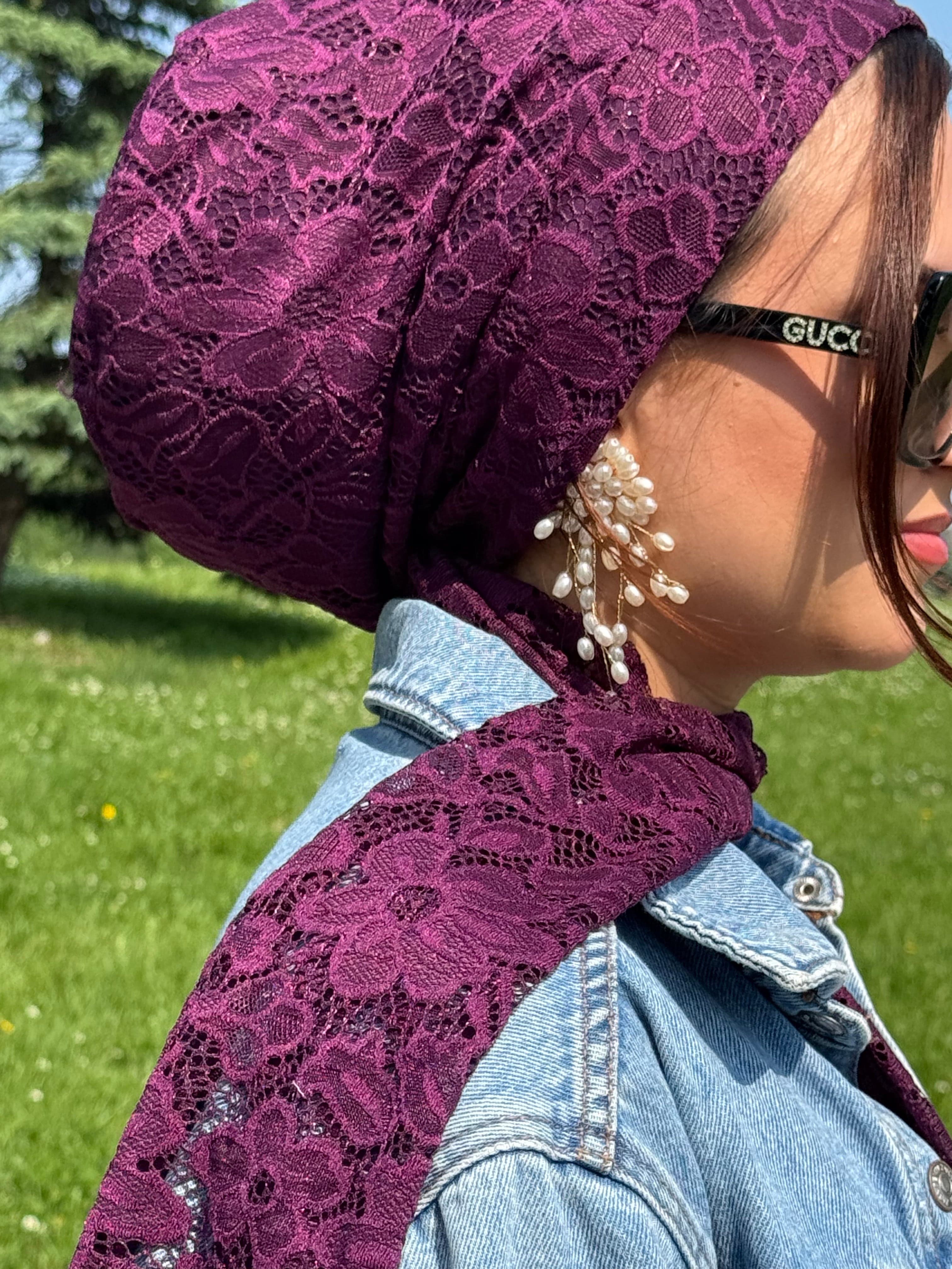Beanie Wrap Lace - Dark Burgundy