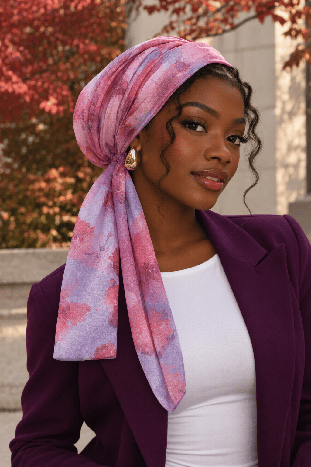 Beanie Chiffon Wrap - Pink & Purple