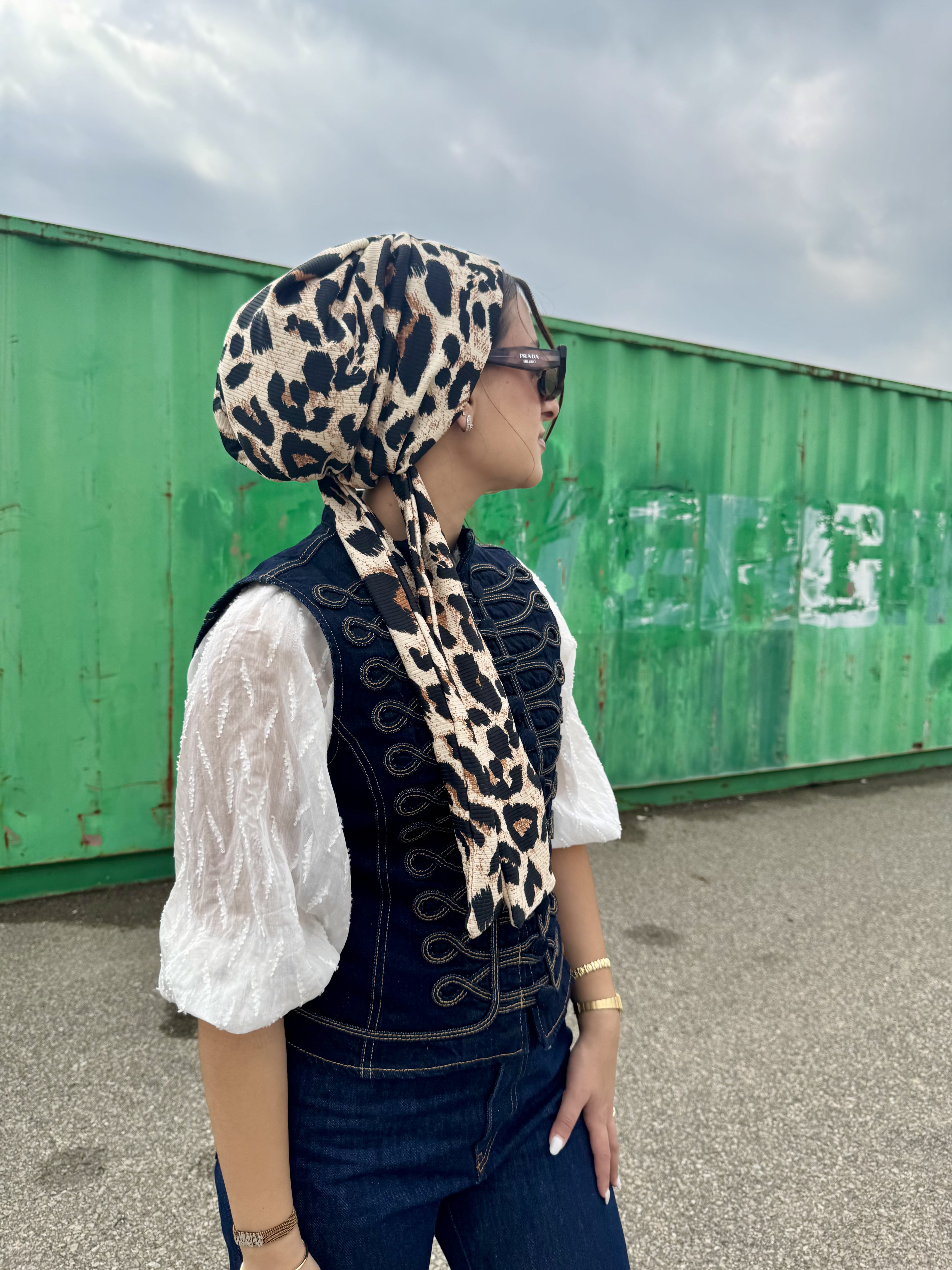 Beanie Wrap Ribbed Jersey - Animal Print
