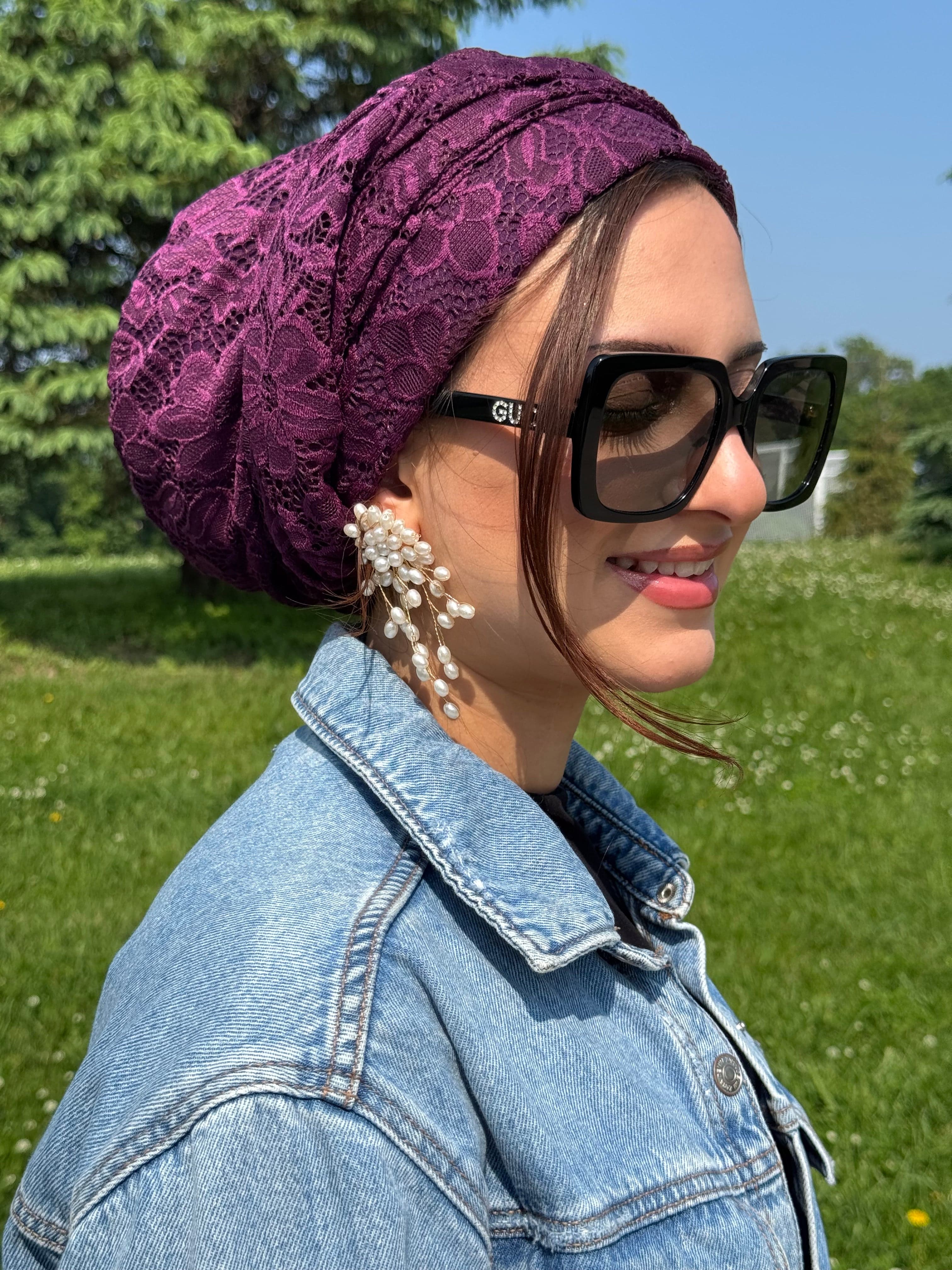 Beanie Wrap Lace - Dark Burgundy