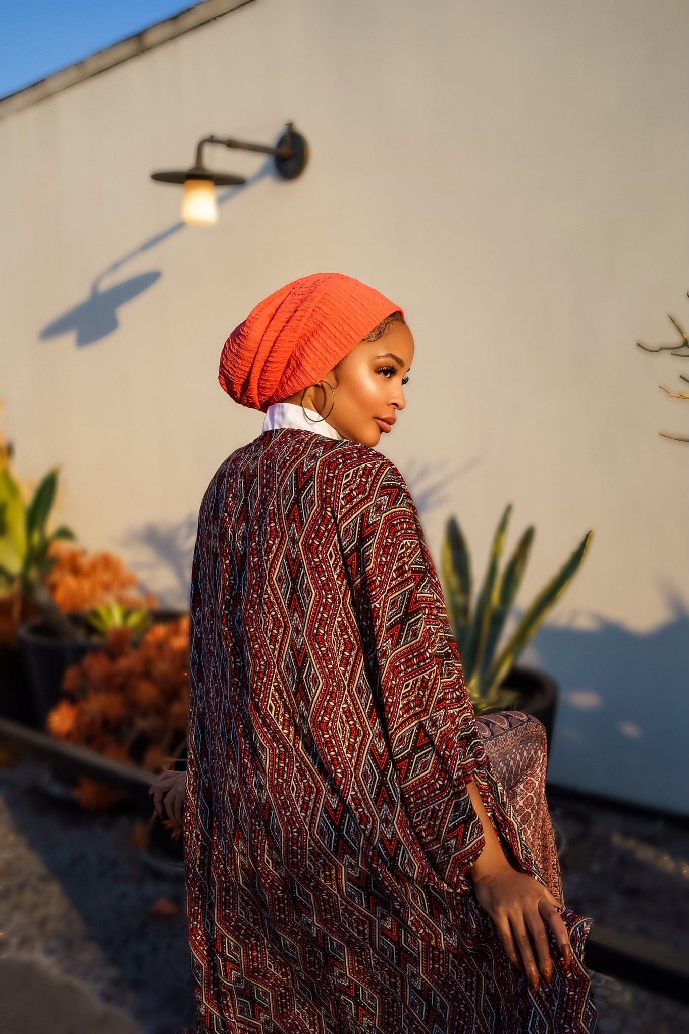 Beanie Rippled Printed - Pale Orange