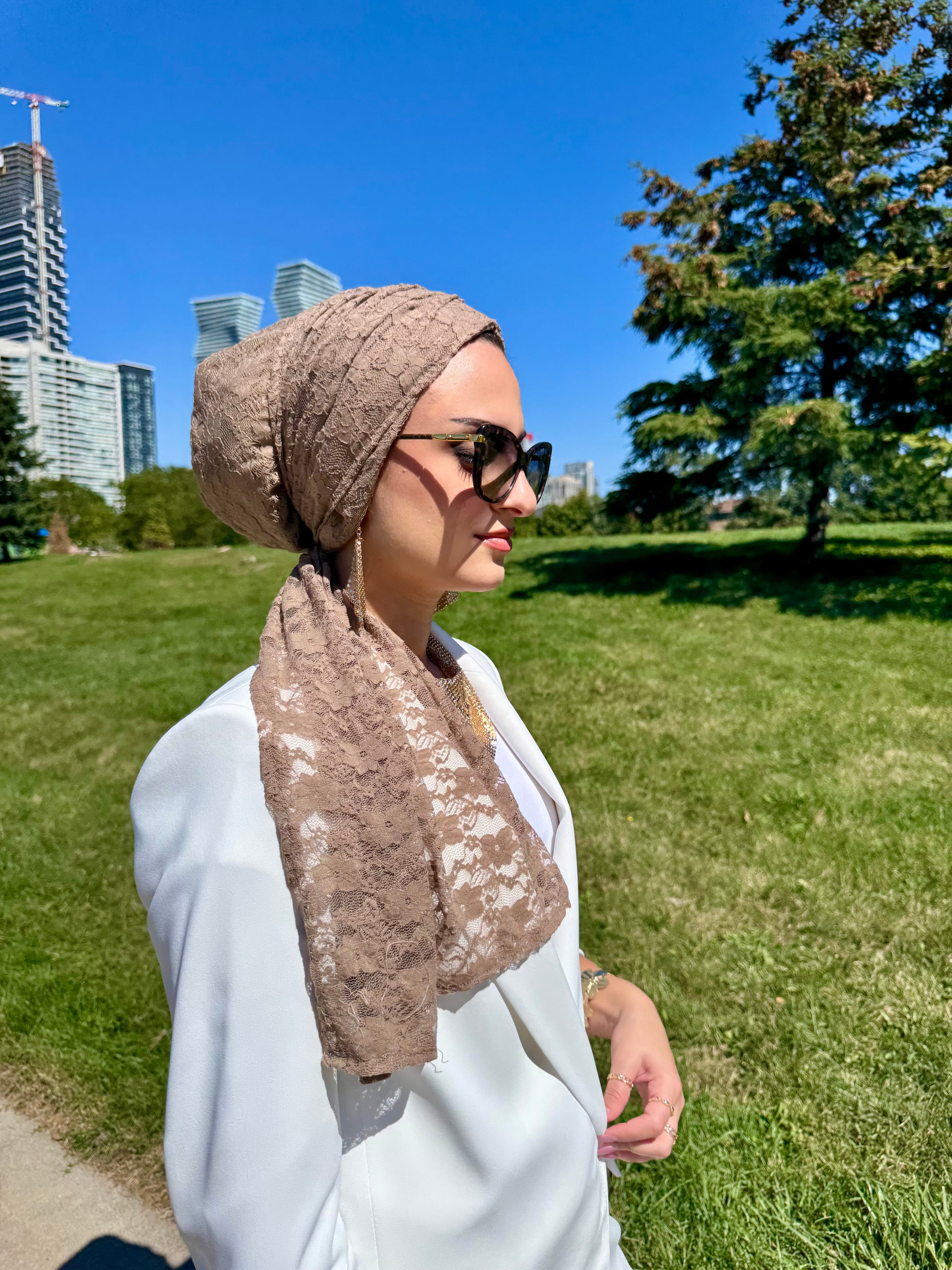 Beanie Wrap Light Soft Lace - Khaki - Turban Couture