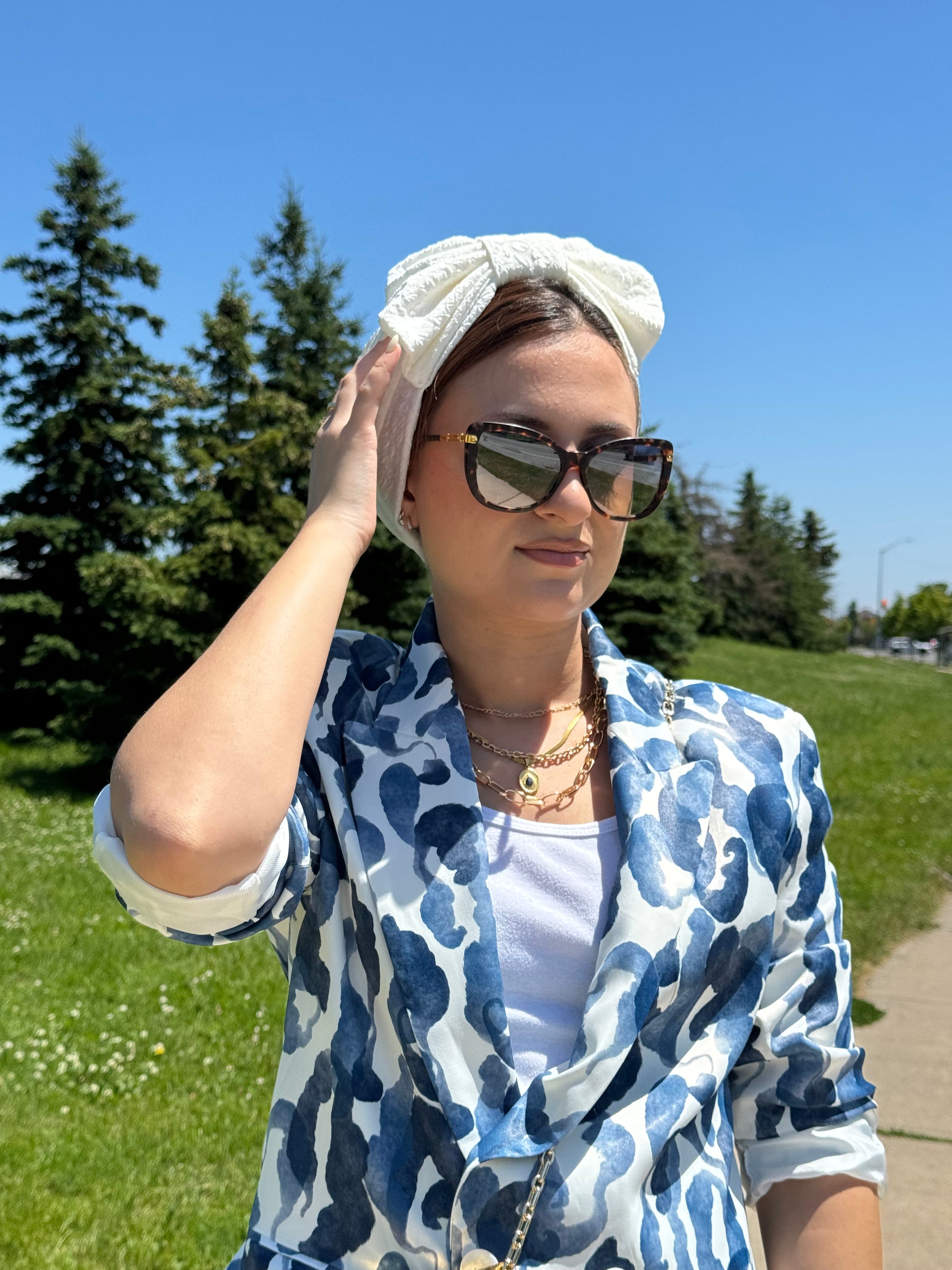 Turban Printed Big Bow - Off White