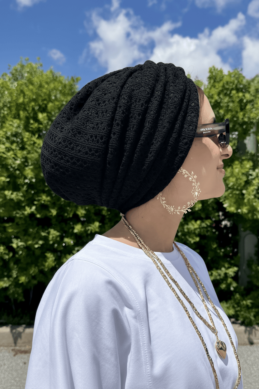 Beanie Cross Front Knit - Black