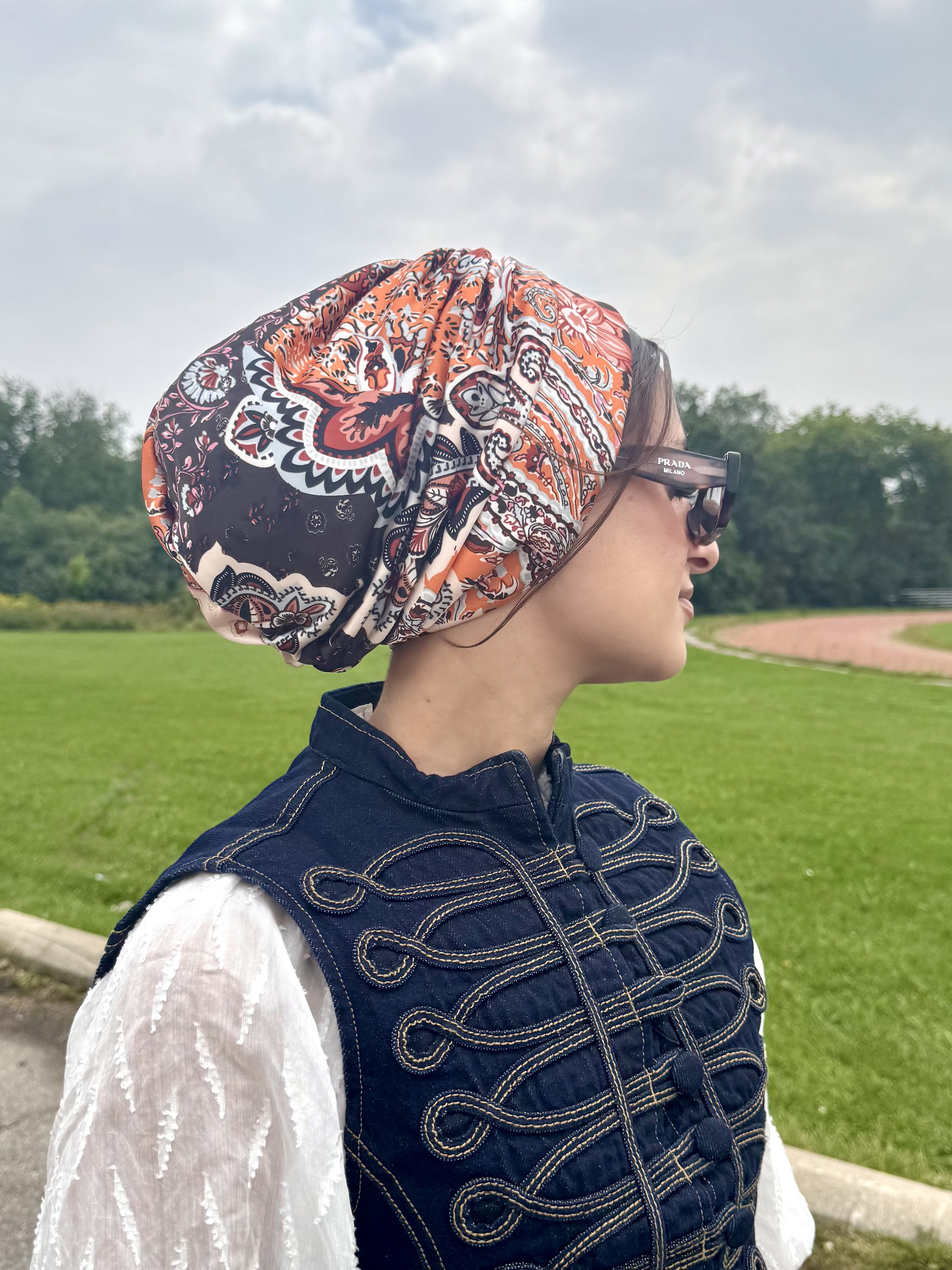 Beanie Satin - Paisley Brown Pink