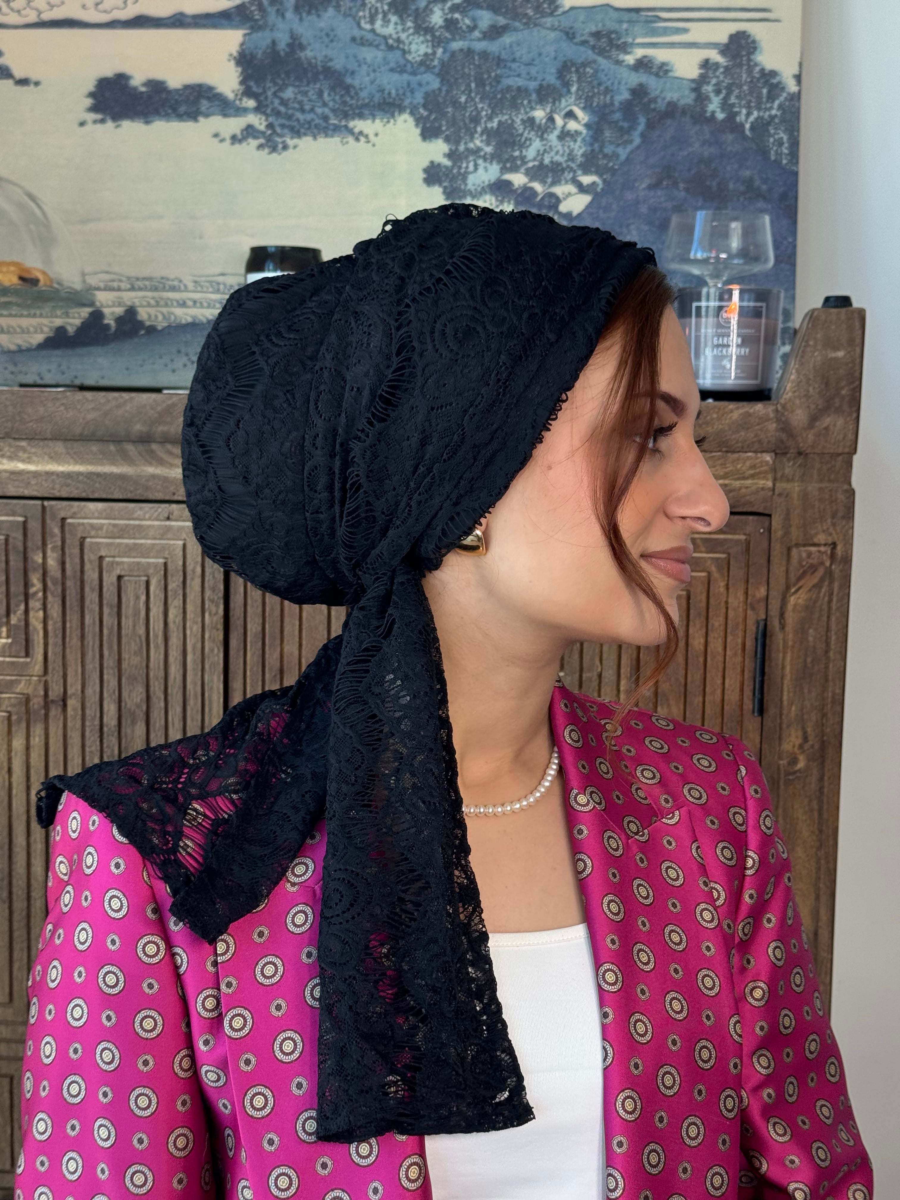 Beanie Wrap Lace - Black II 🖤