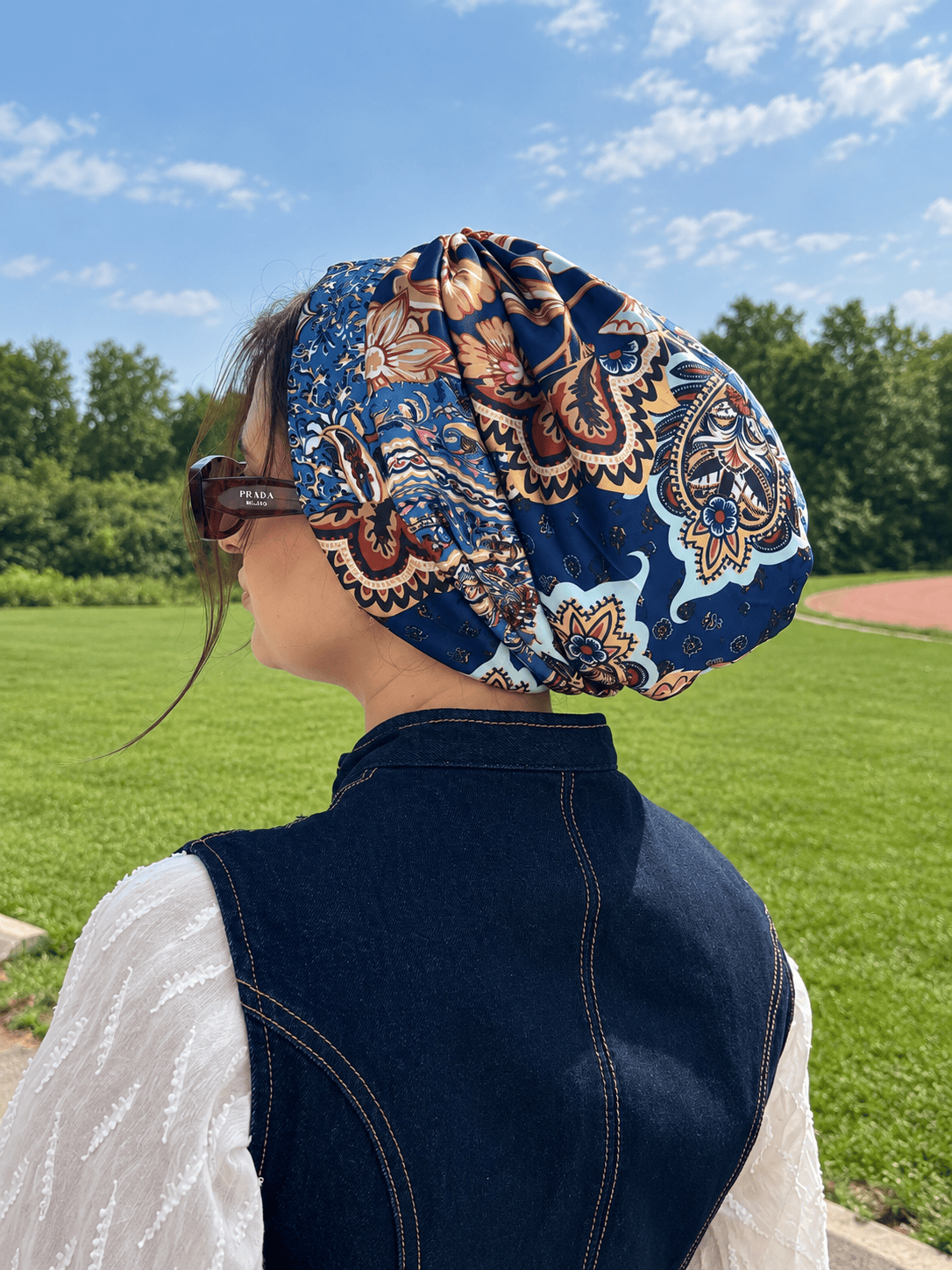 Beanie Satin - Paisley Blue Navy
