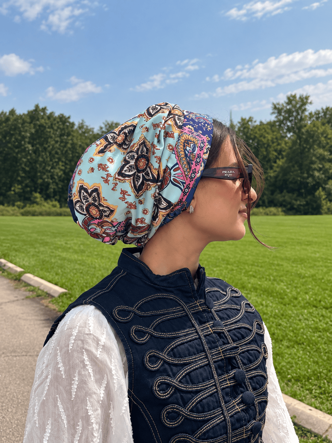 Beanie Satin - Paisley Blue Navy