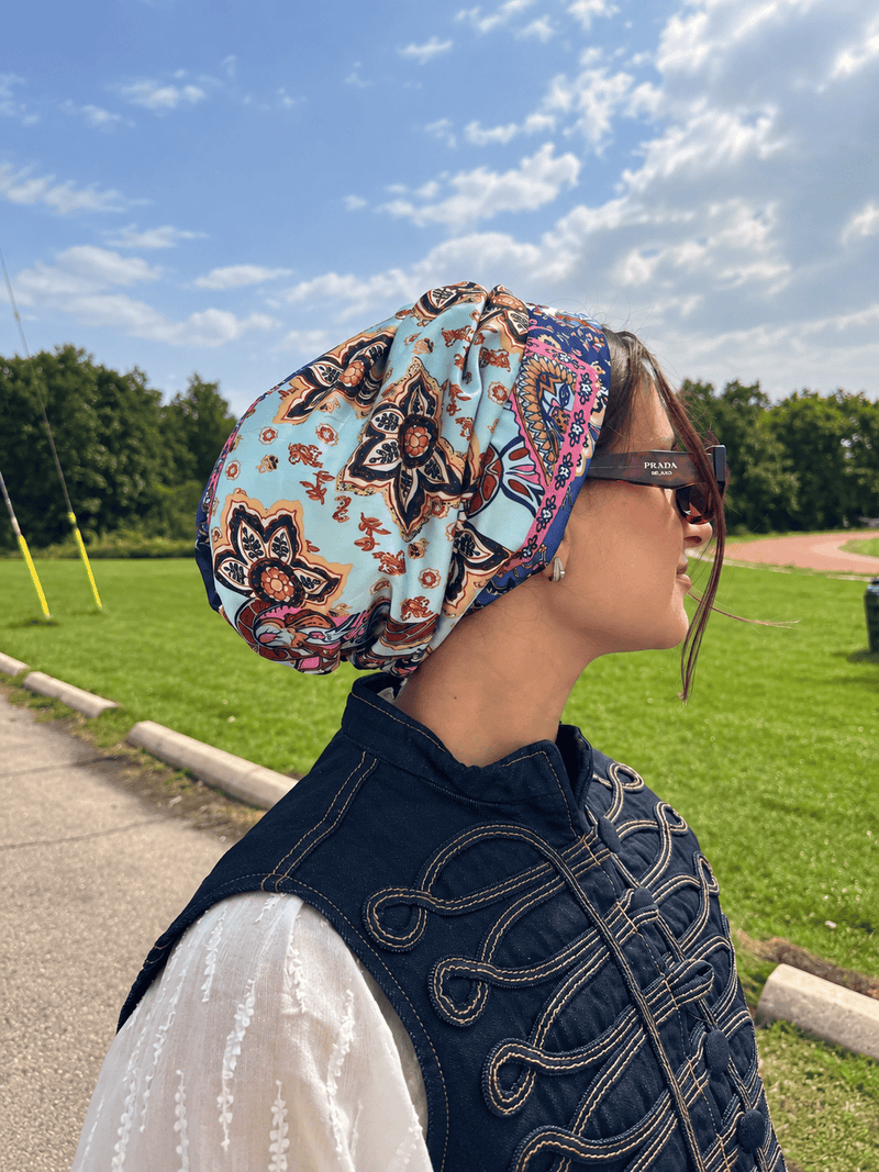 Beanie Satin - Paisley Blue Navy