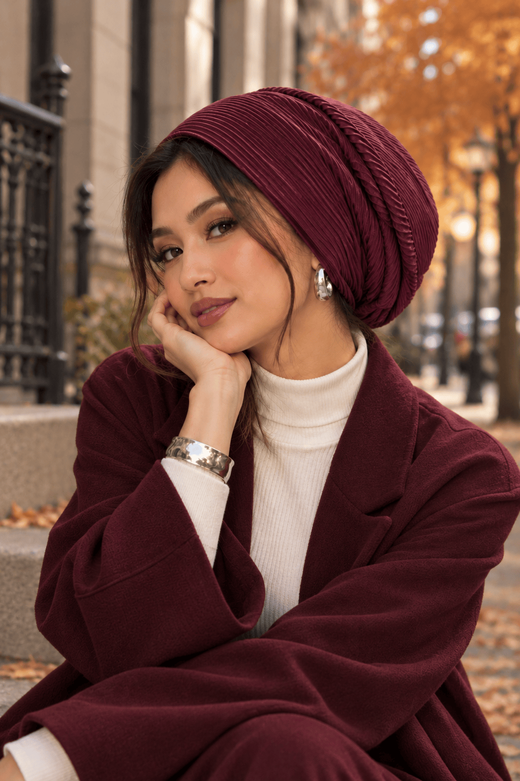 Beanie Pleated - Black Cherry