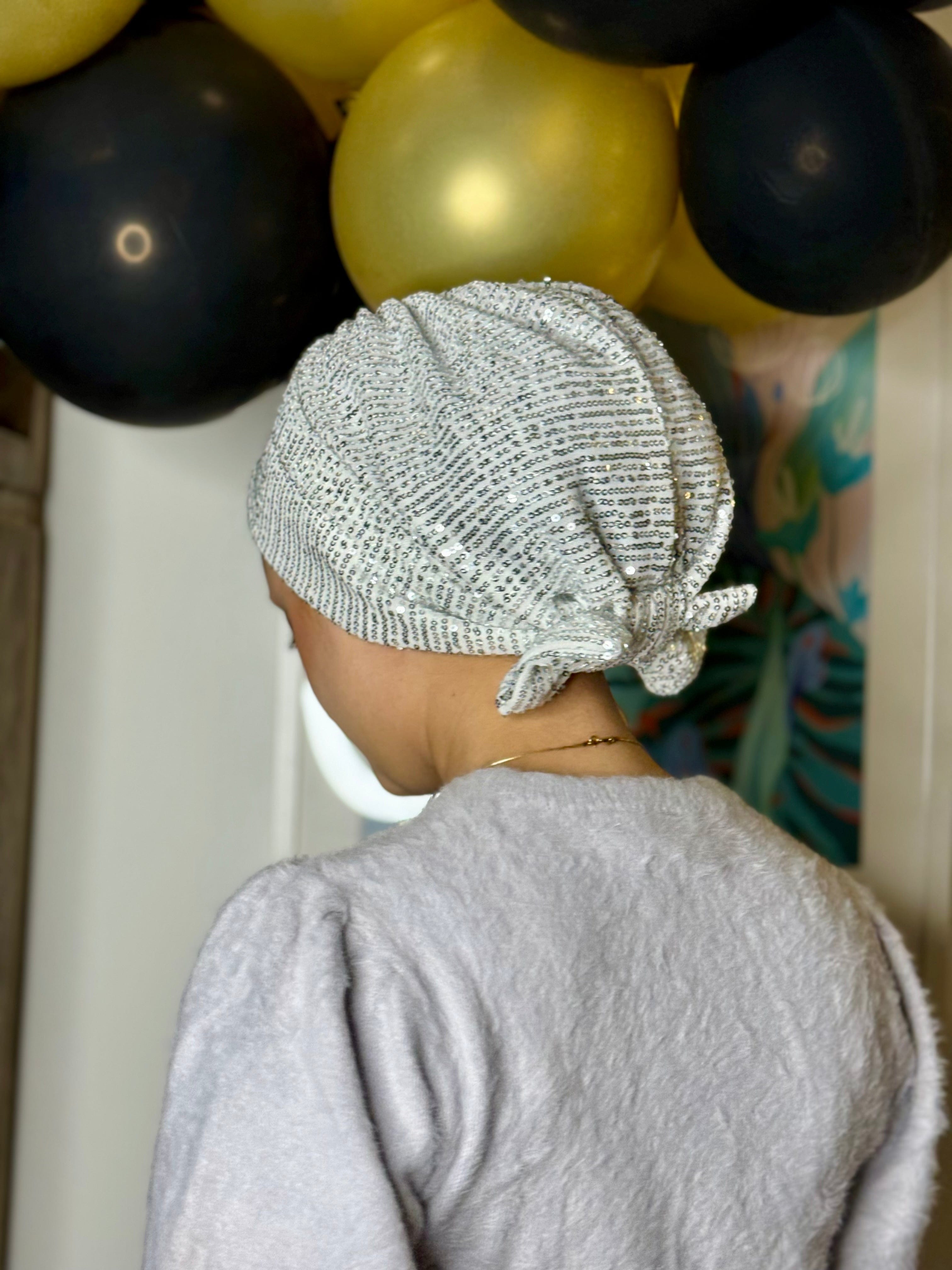 Beanie Bow Sequins Jersey -  White Silver