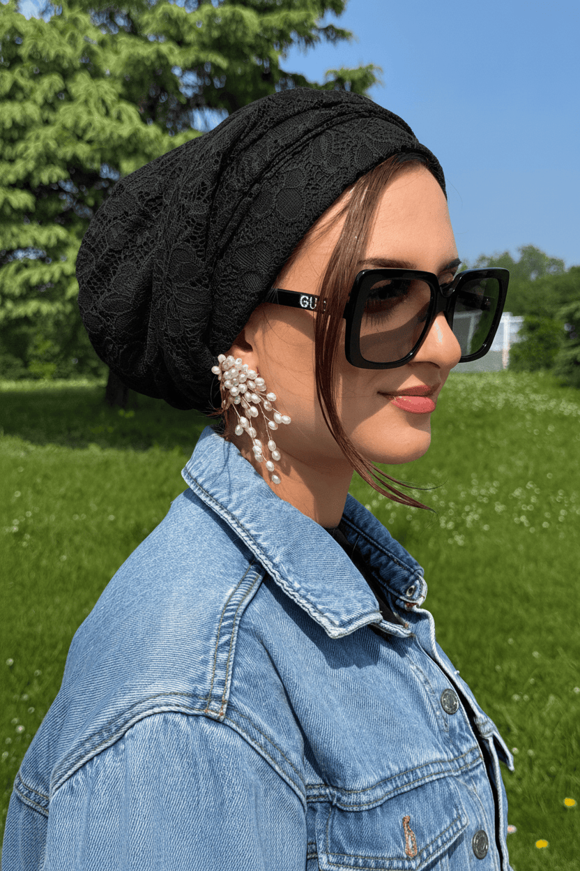 Beanie Wrap Lace - Black 🖤