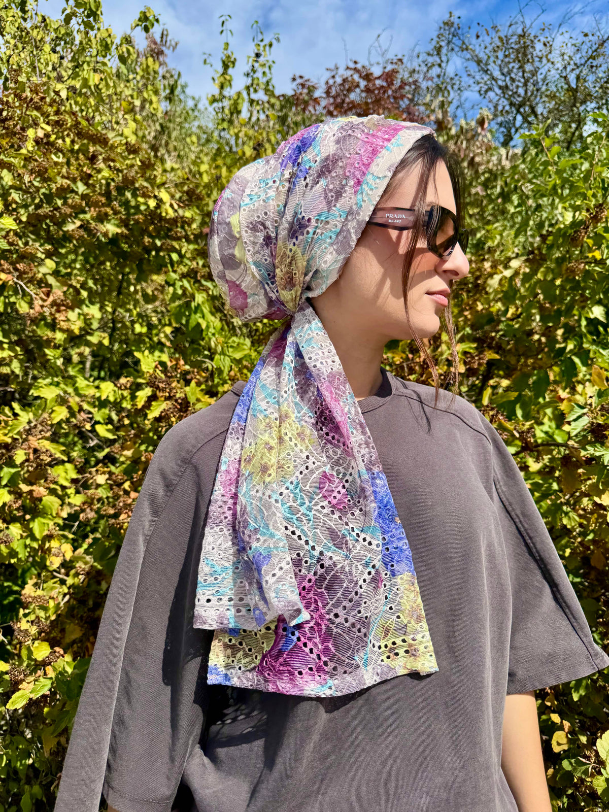 Beanie Wrap Lace - Floral 1 Blue Pink Yellow