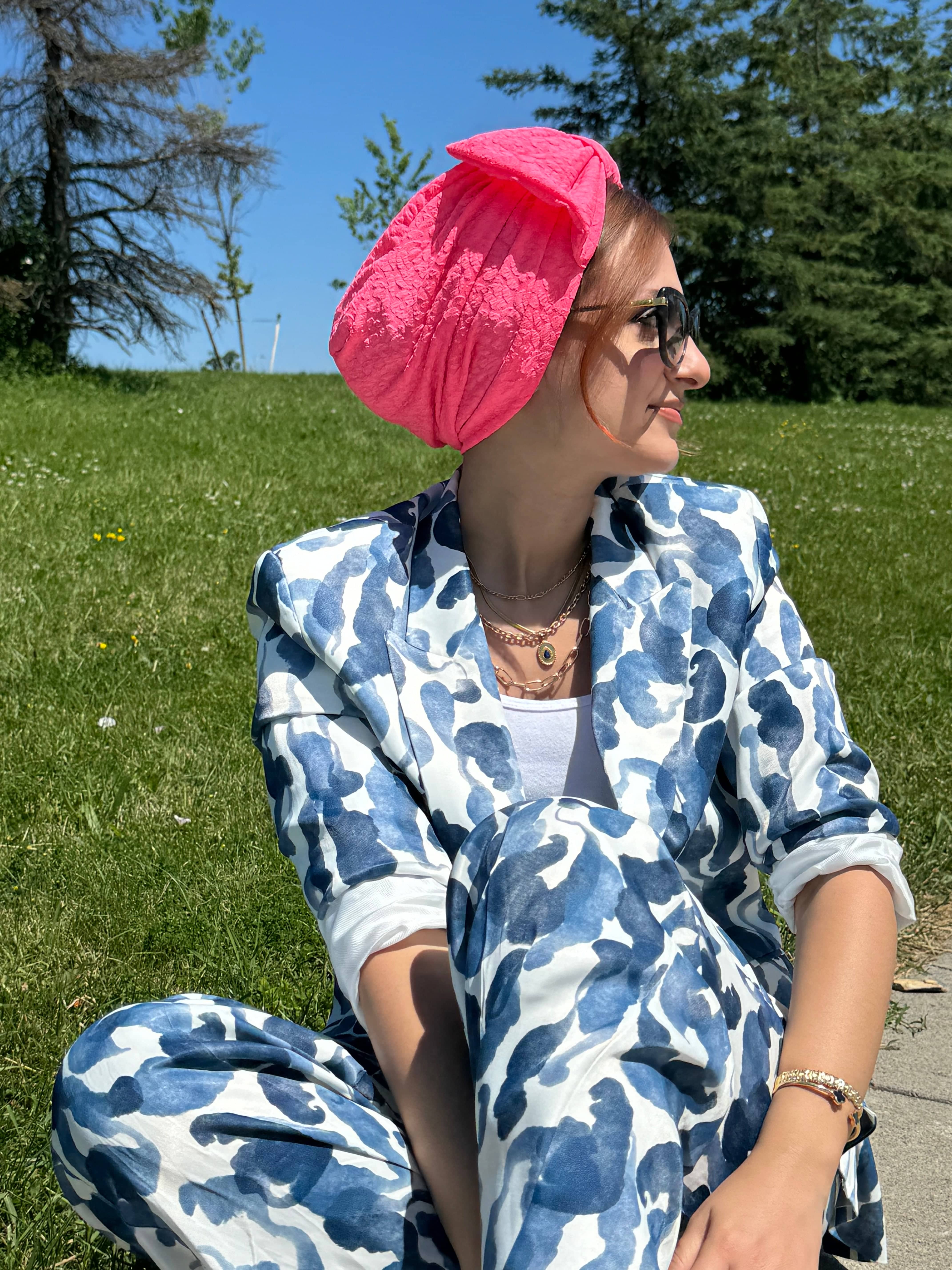 Turban Printed Big Bow - Fuchsia