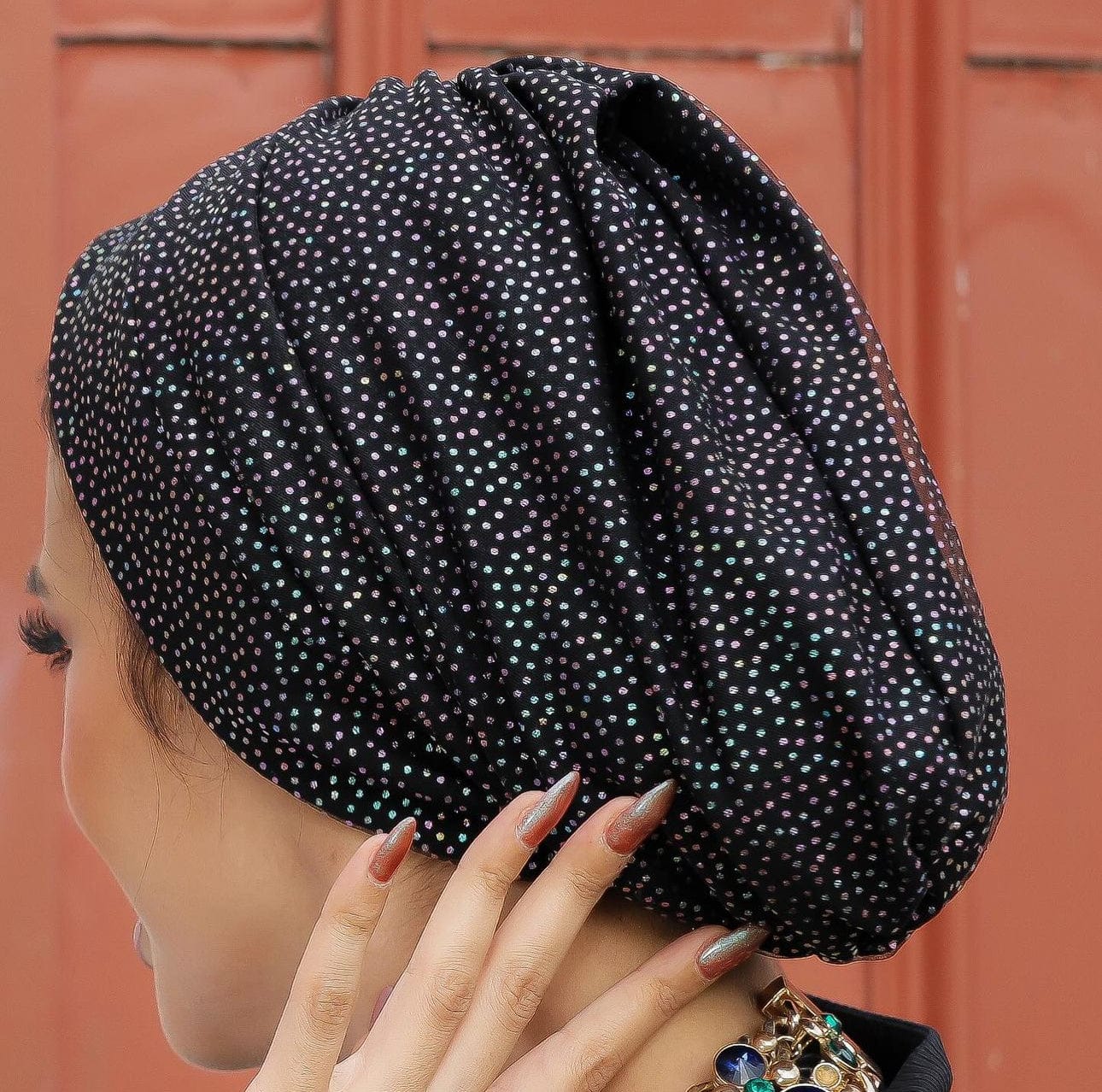 Beanie Jersey Metallic Dots - Black Colorful