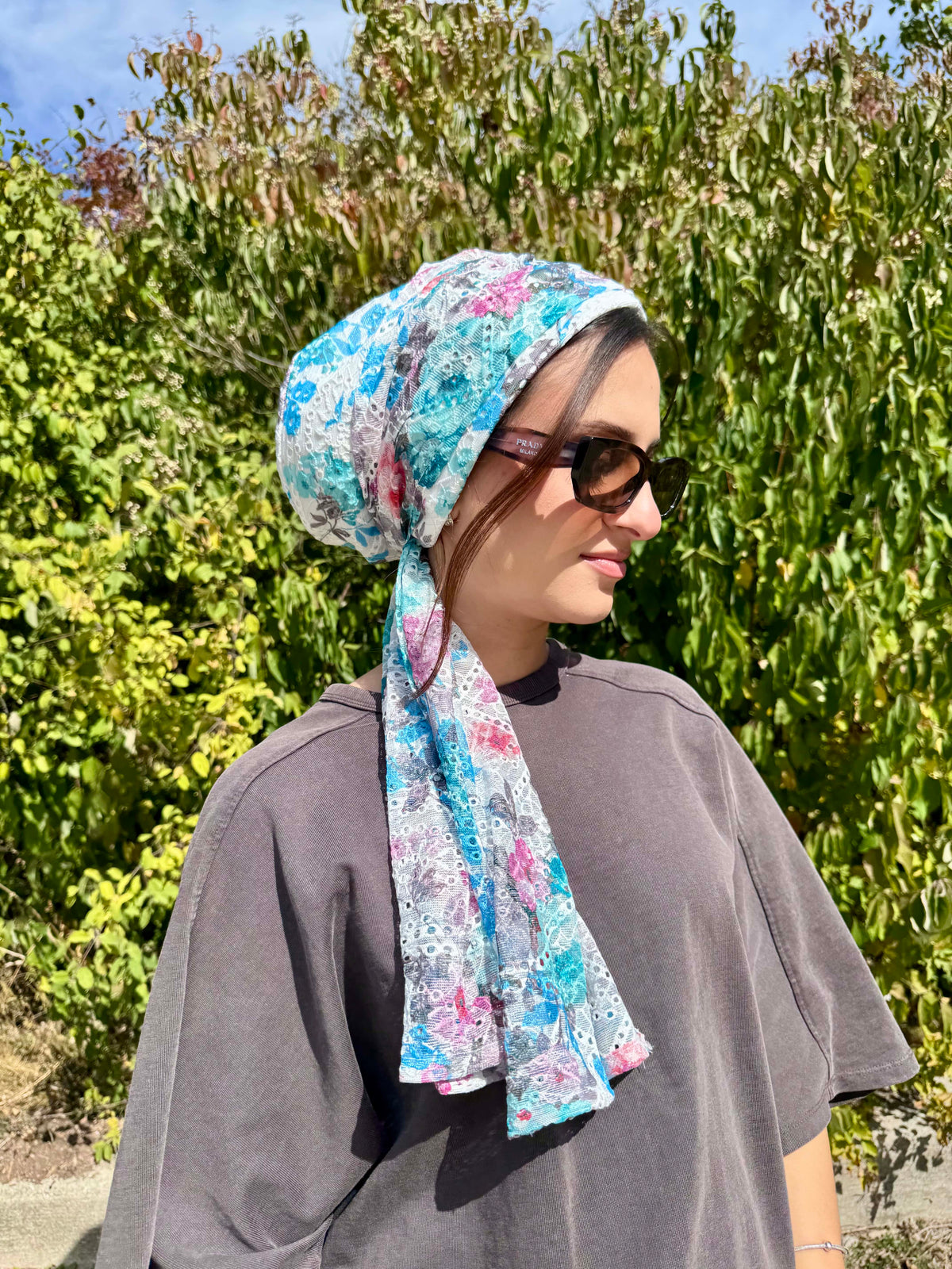 Beanie Wrap Lace - Floral 2 Blue Turquoise Pink