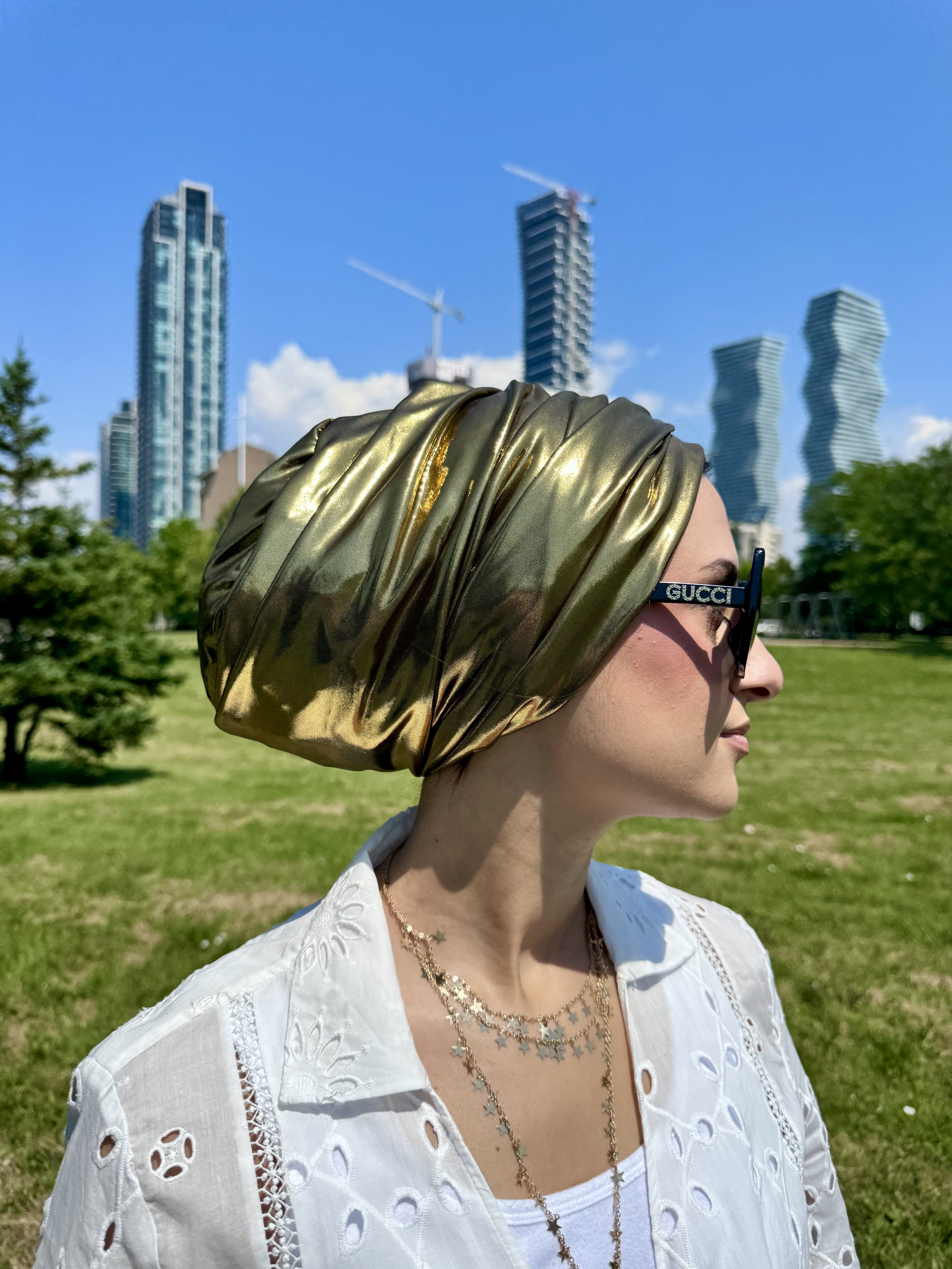 Beanie Double Drapes Metallic - Gold