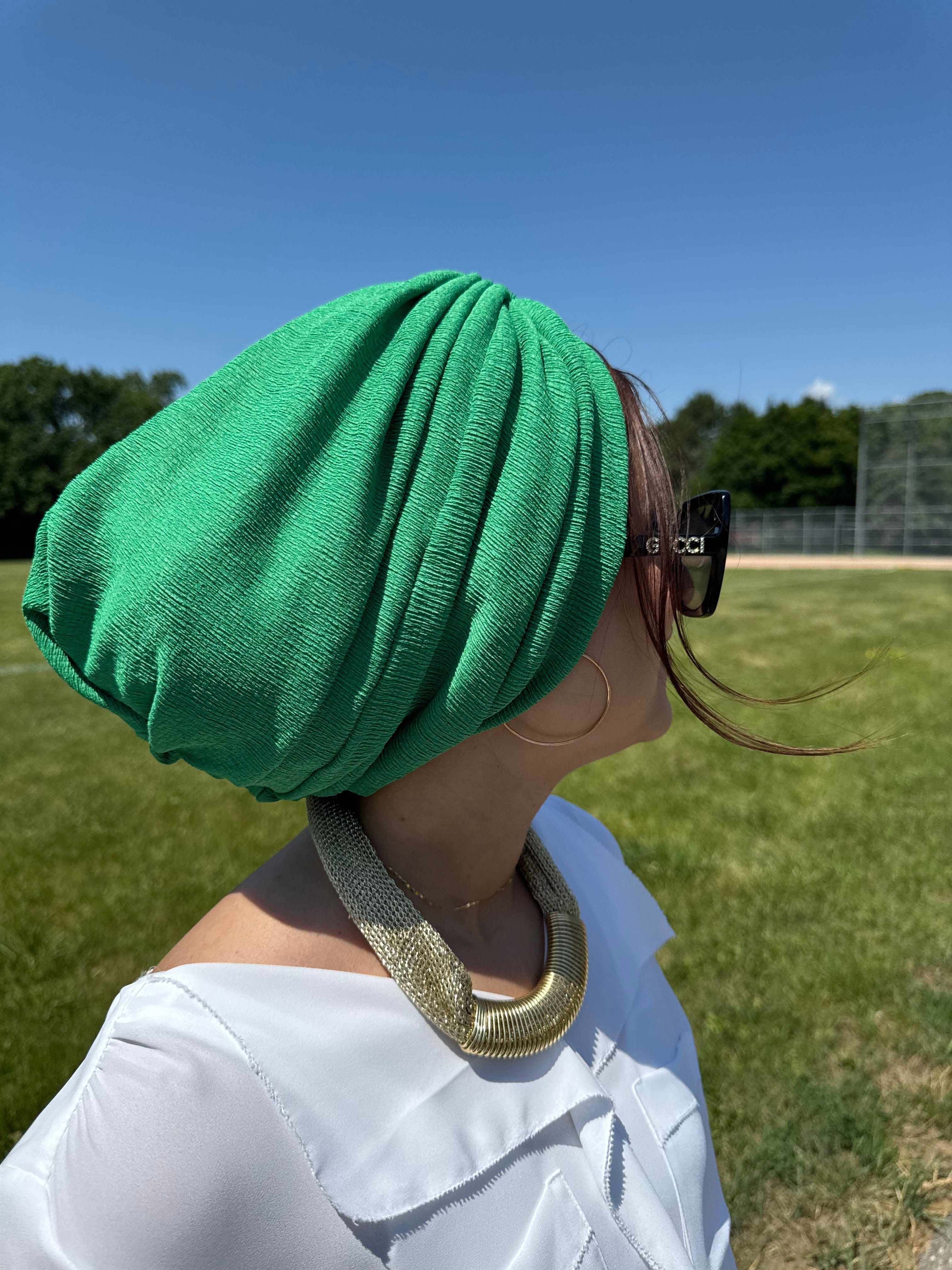 Beanie Ribbed Crepe Cross Front - Green