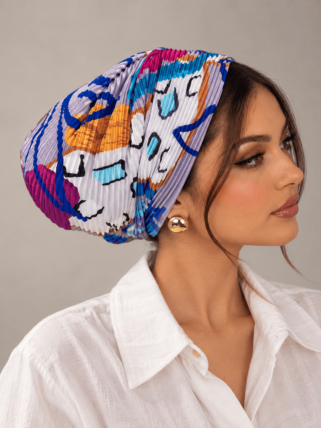 Beanie Pleated - Summer Geometric