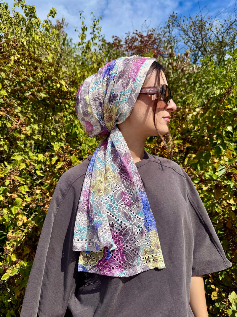 Beanie Wrap Lace - Floral 1 Blue Pink Yellow