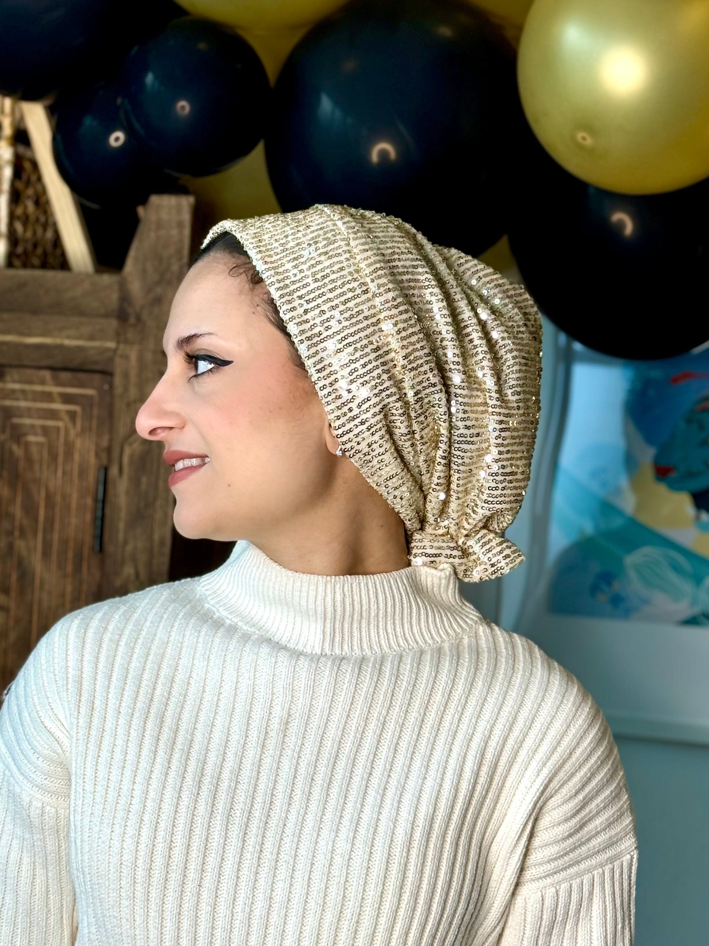 Beanie Bow Sequins Jersey -  White Gold