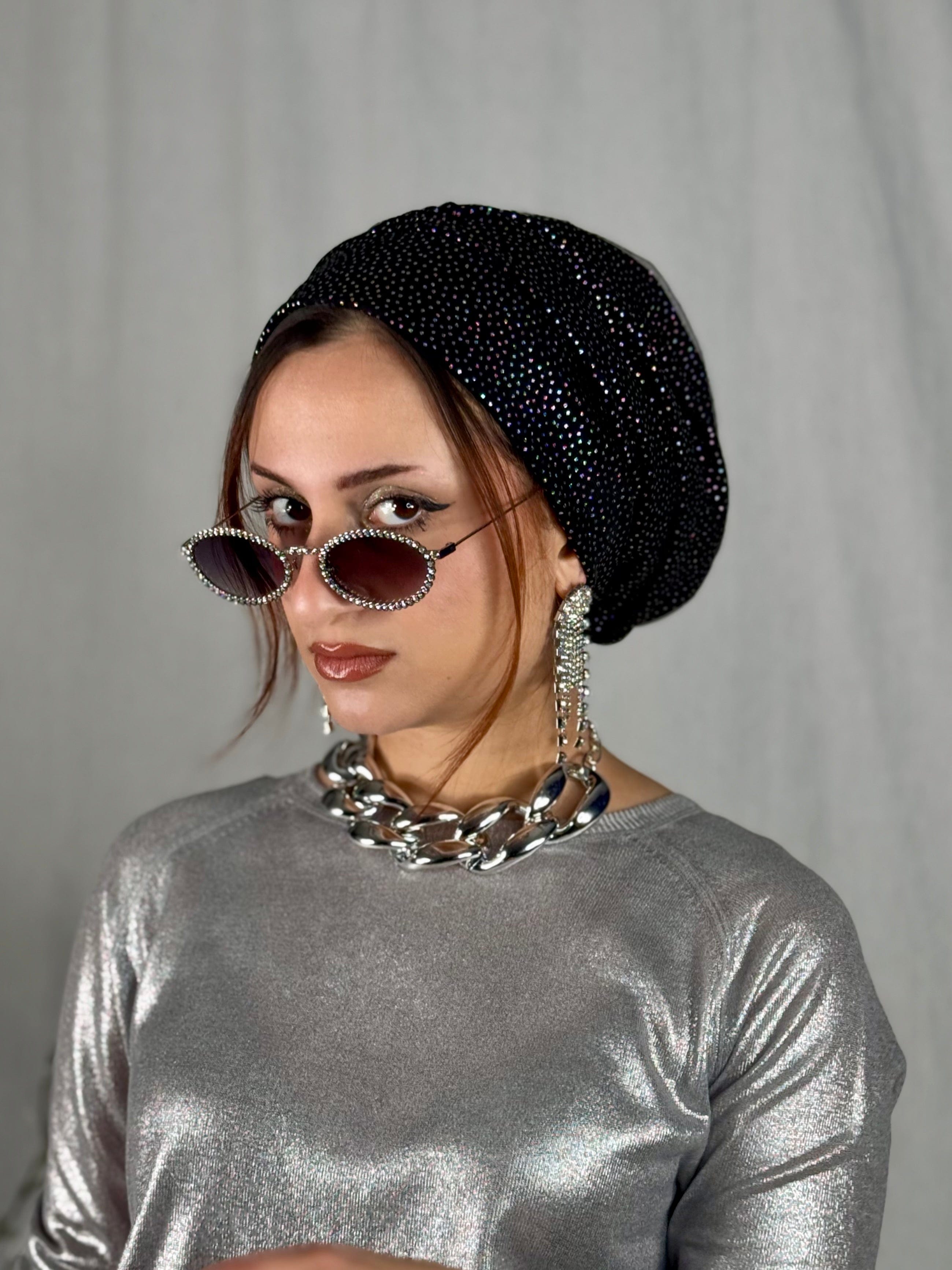 Beanie Jersey Metallic Dots - Black Colorful