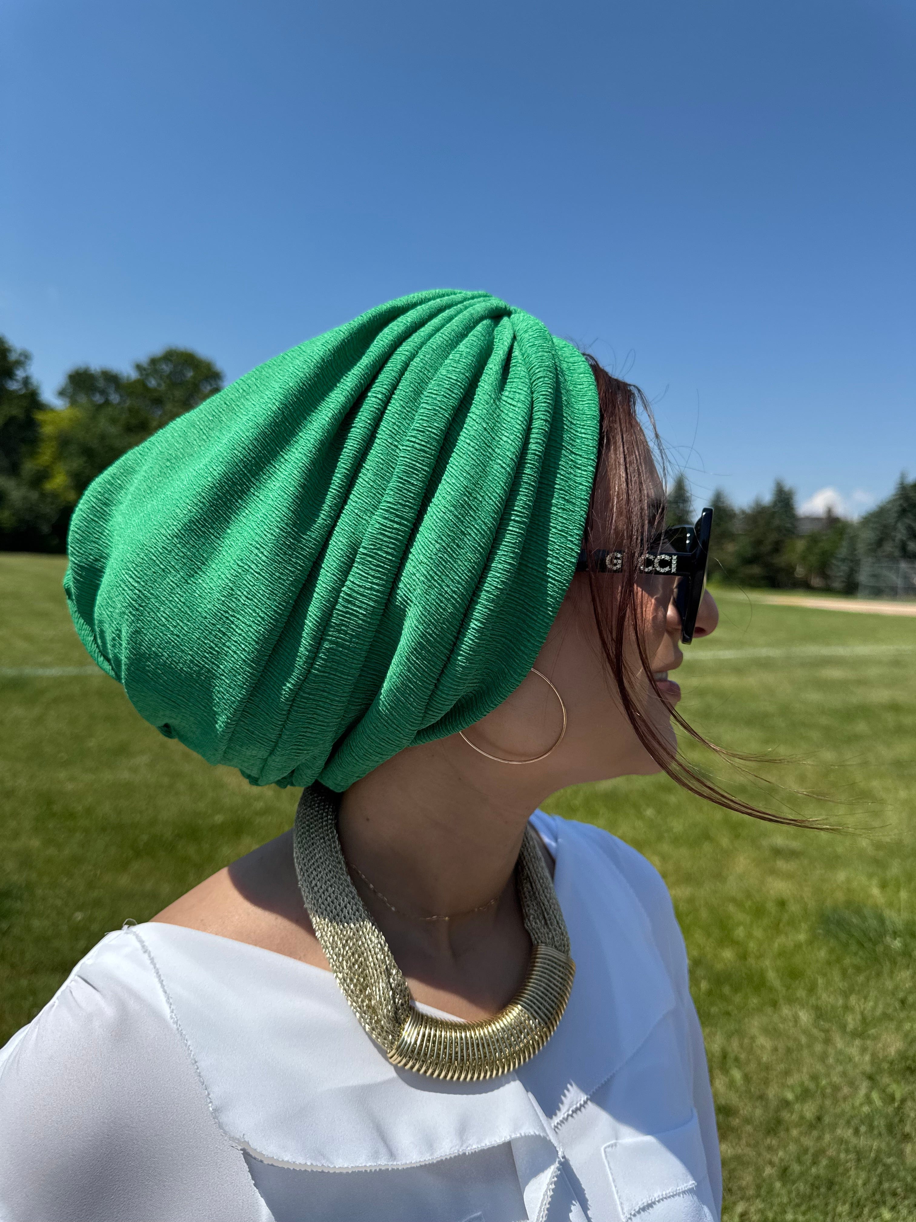 Beanie Ribbed Crepe Cross Front - Green
