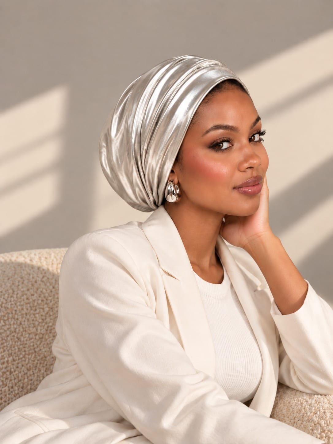 Beanie Double Drapes Metallic - Soft Silver