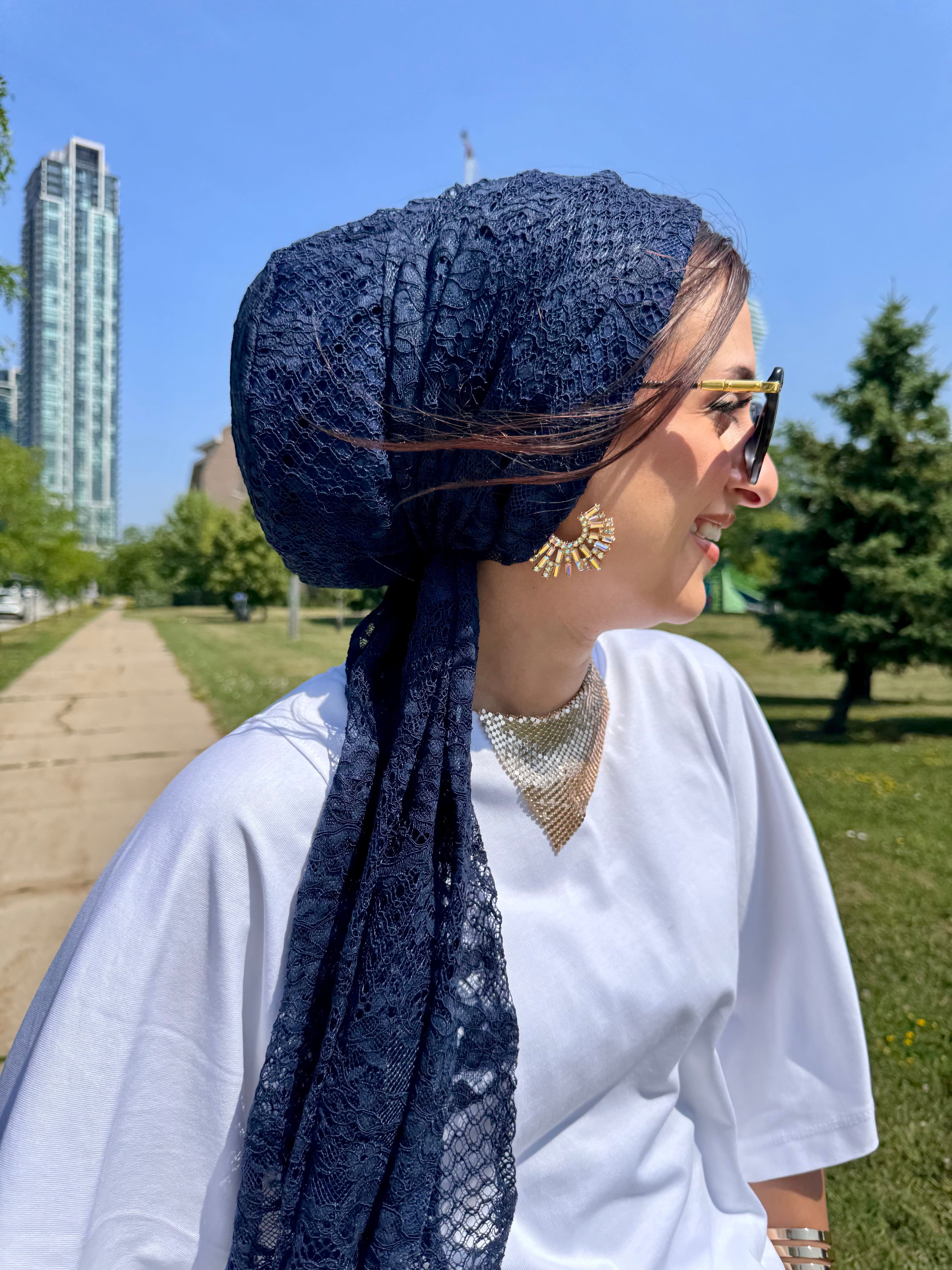 Beanie Wrap Lace - Navy