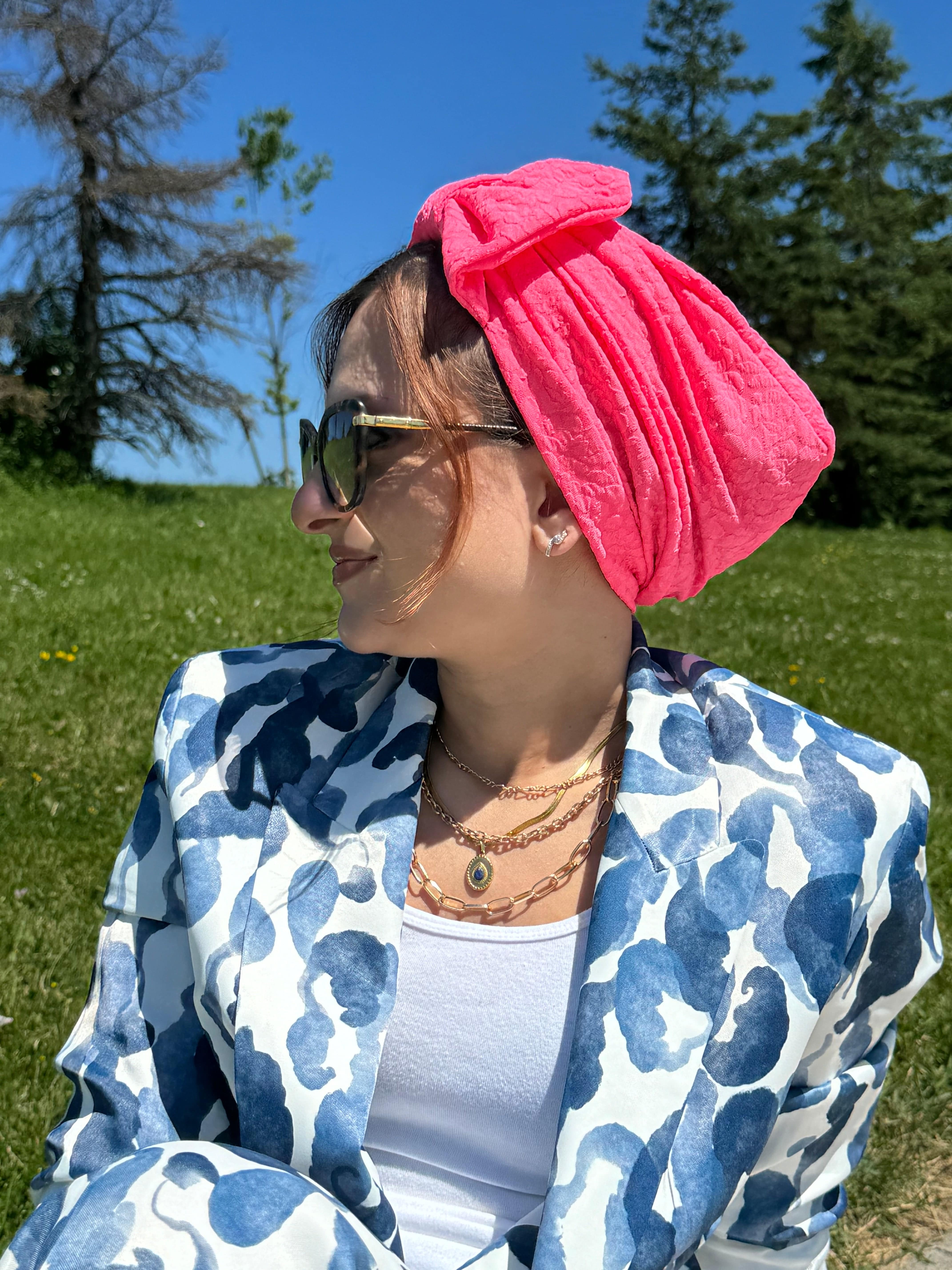 Turban Printed Big Bow - Fuchsia