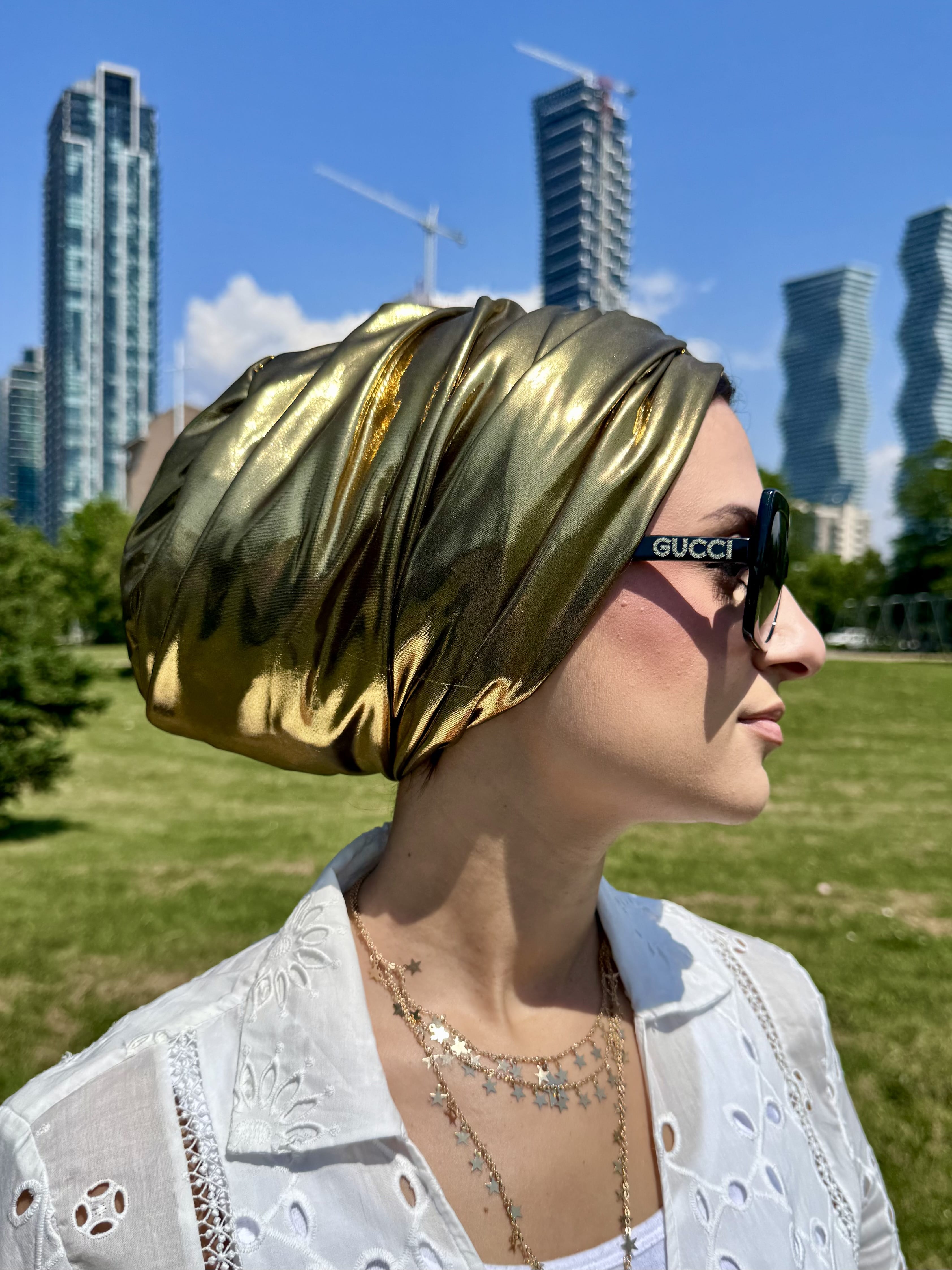 Beanie Double Drapes Metallic - Gold