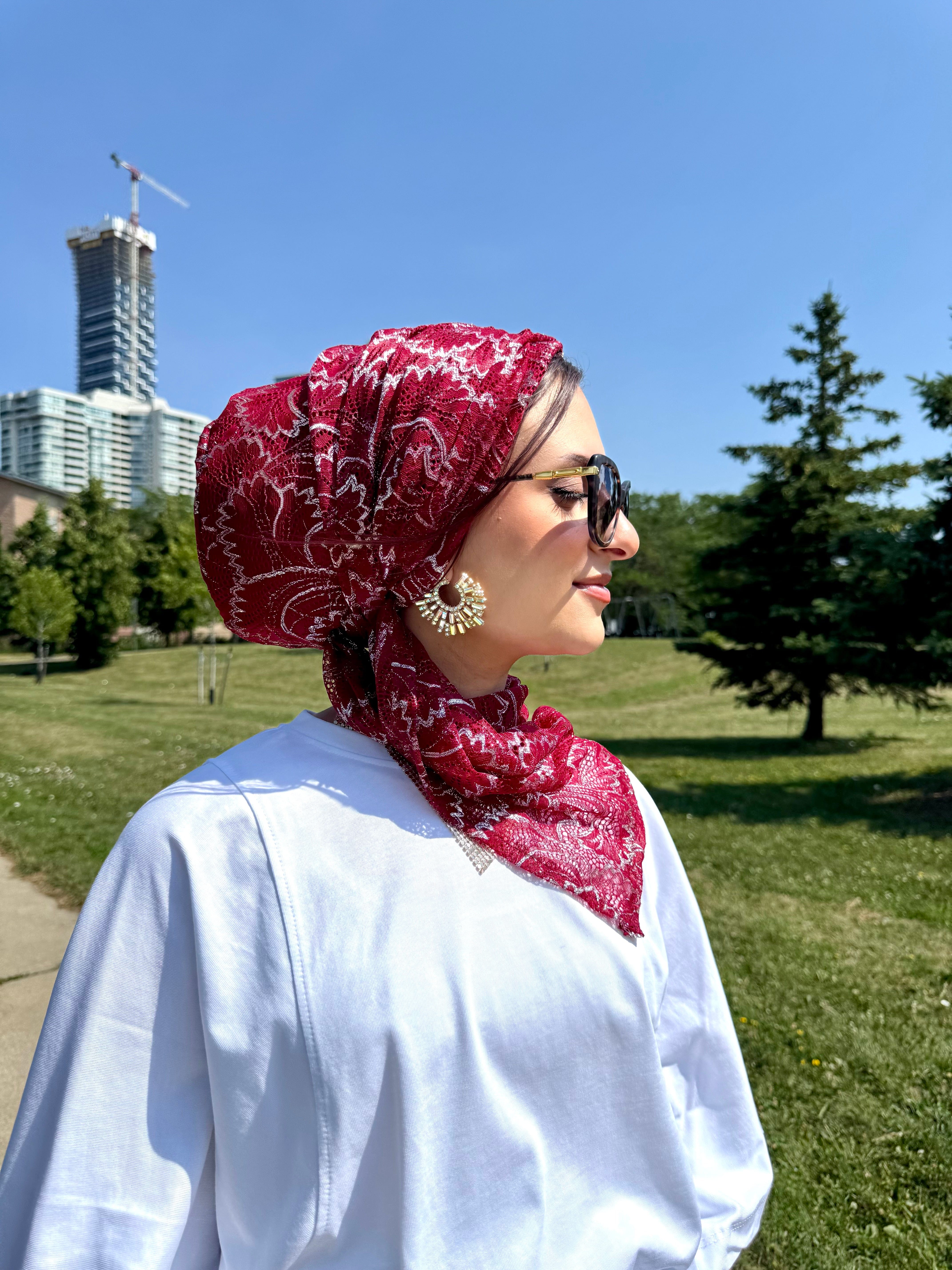 Beanie Wrap Lace - Burgundy Silver