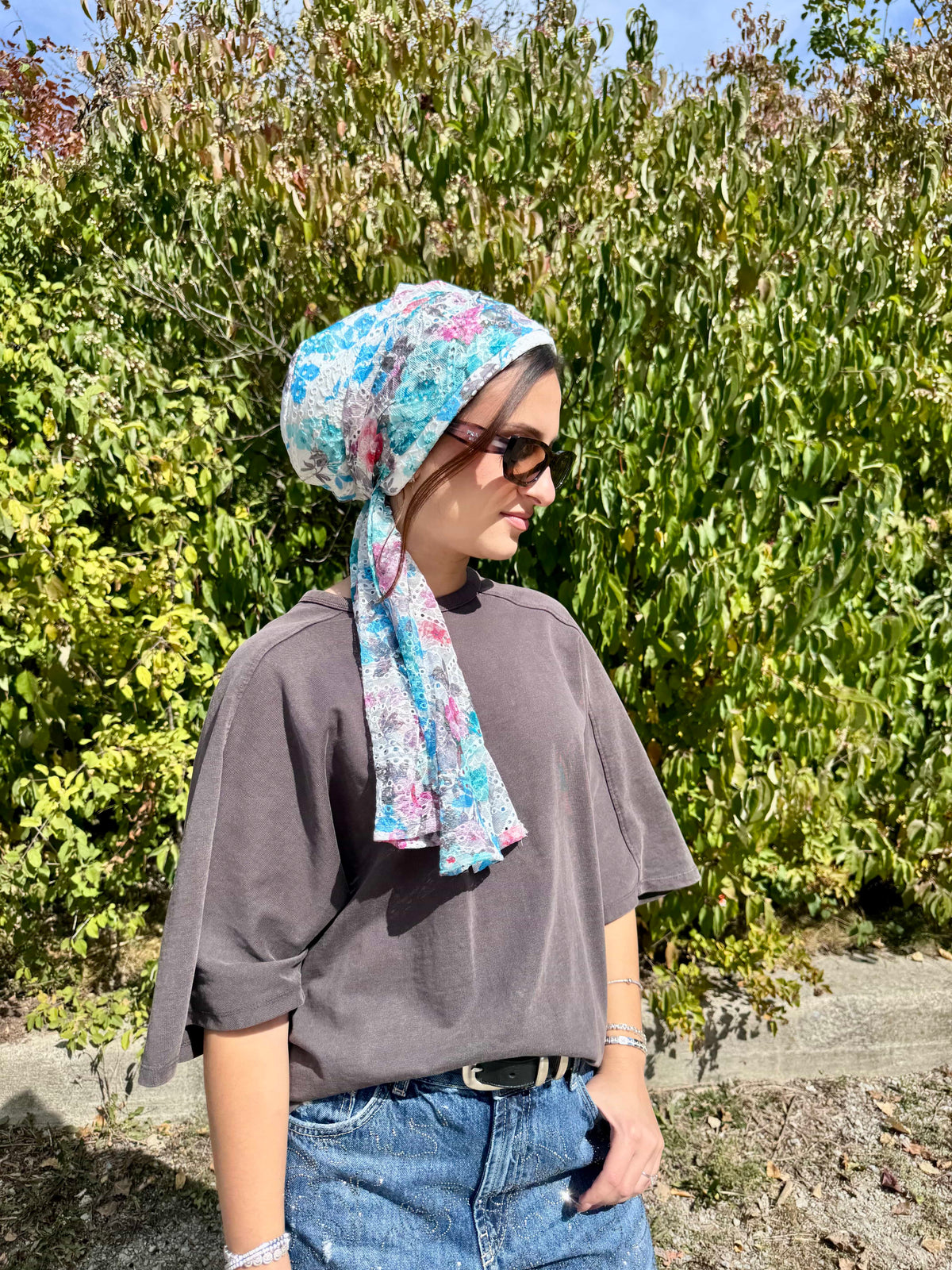 Beanie Wrap Lace - Floral 2 Blue Turquoise Pink