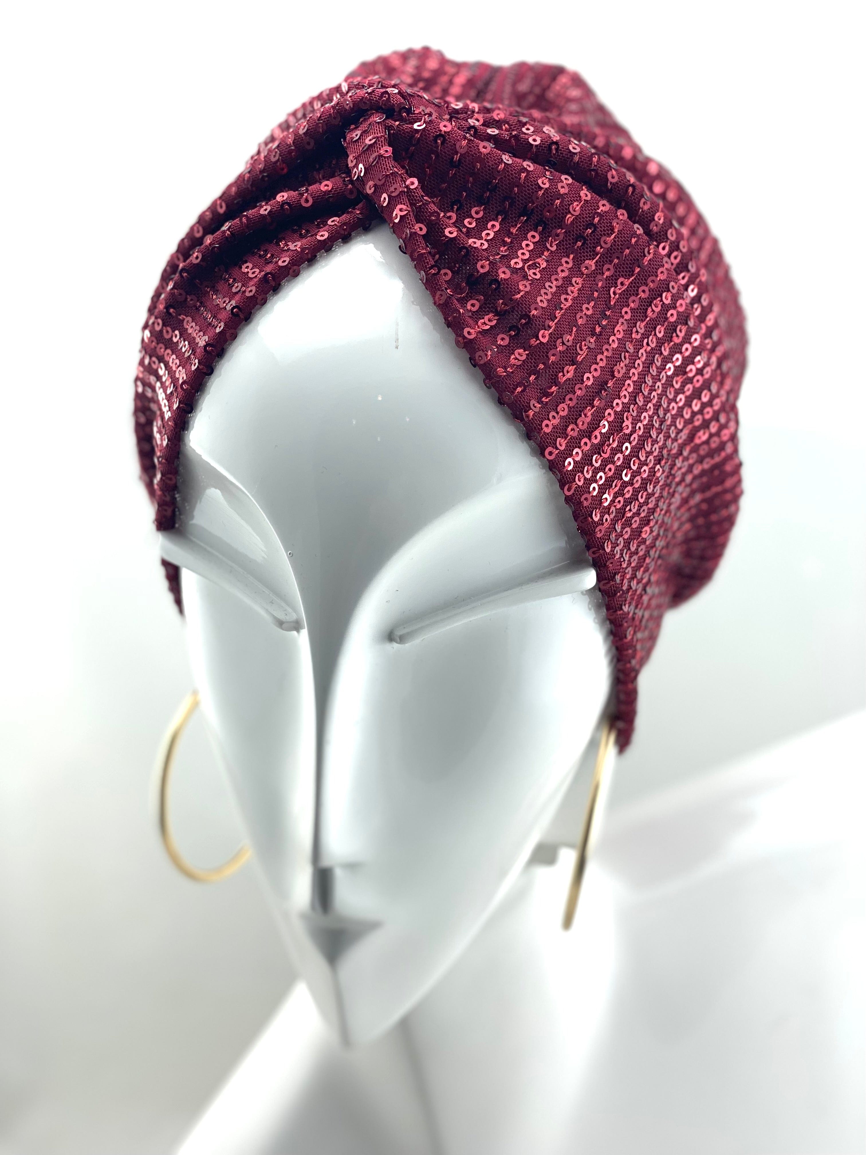 Turban Cross front Sequins - Burgundy