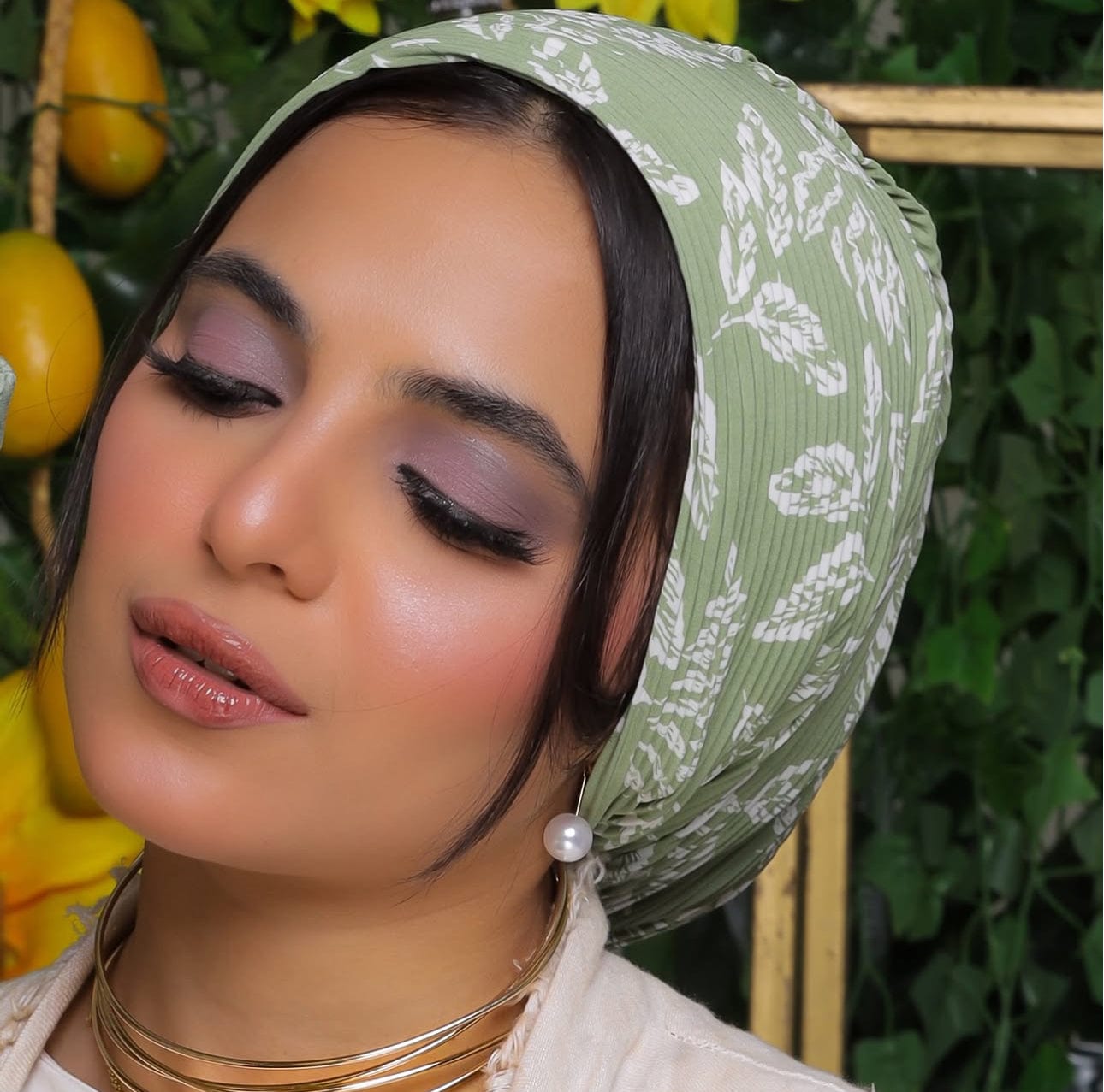Beanie Pleated Cornice Fabric - Green Leaf 🍃 - Turban Couture
